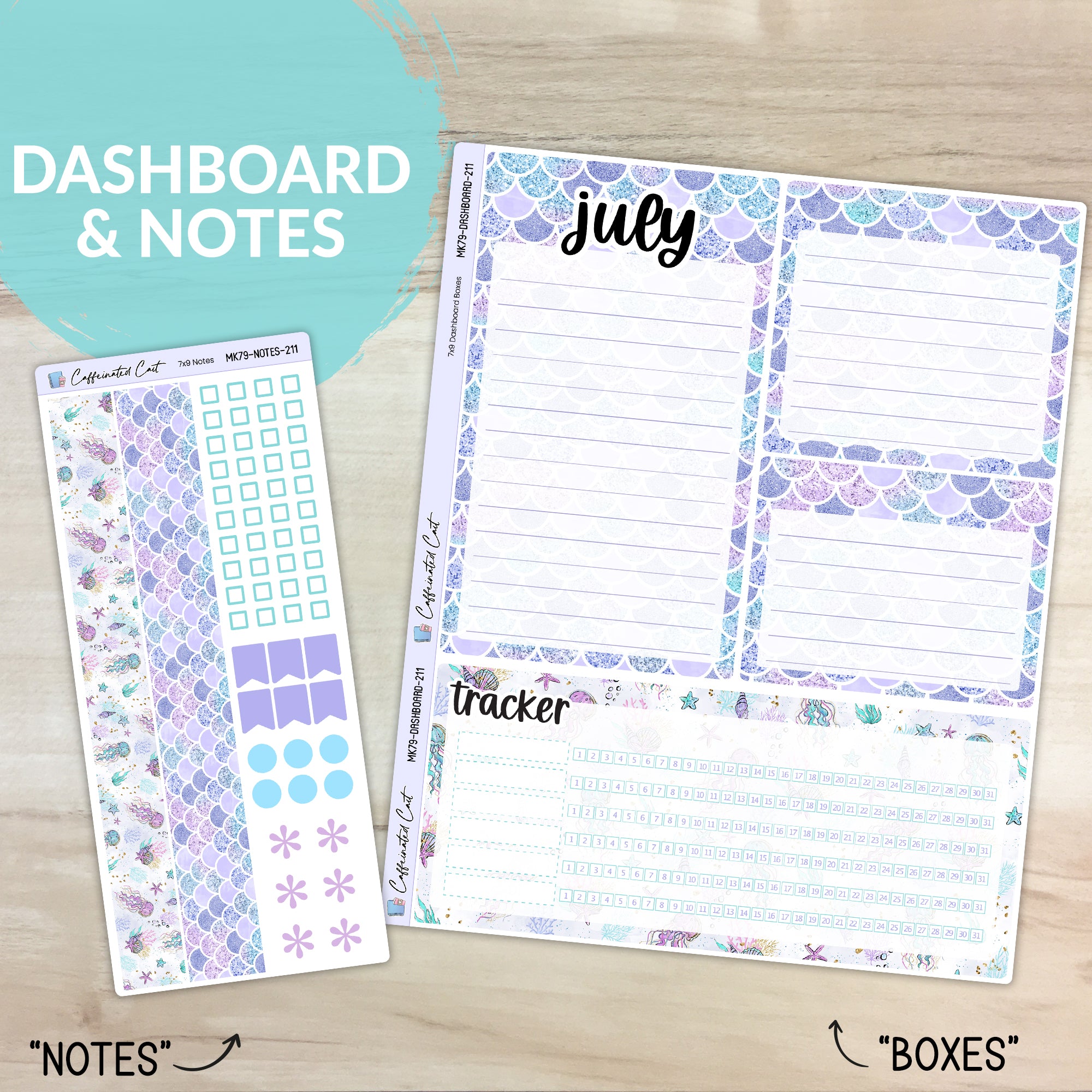 Dashboard & Notes Kit for ERIN CONDREN Planners - Mermaids [ 211 ]