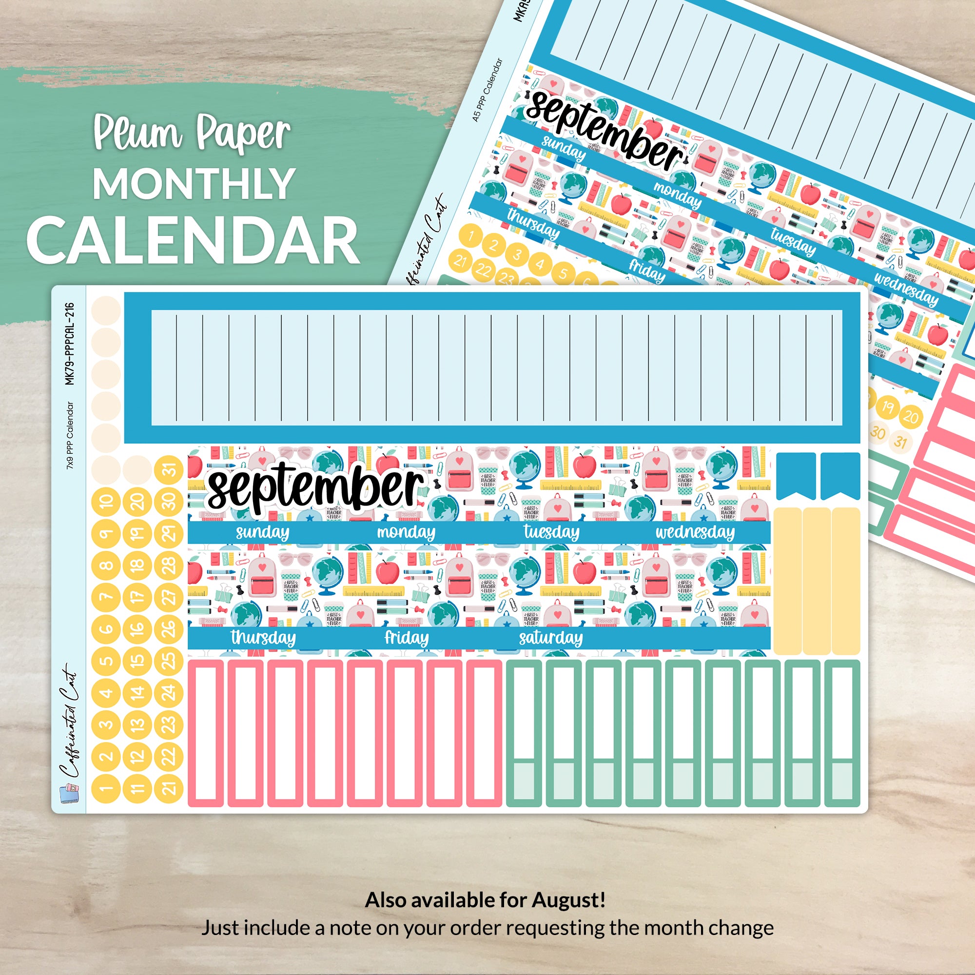 Calendar Kit for PLUM PAPER Planners - Back to School [ 216 ]