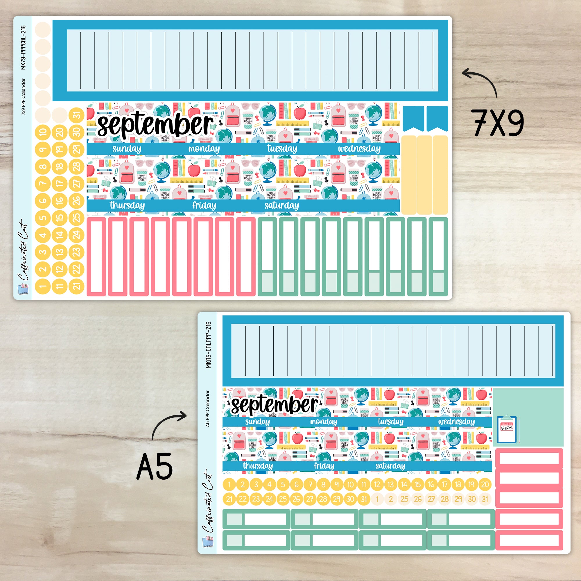 Calendar Kit for PLUM PAPER Planners - Back to School [ 216 ]