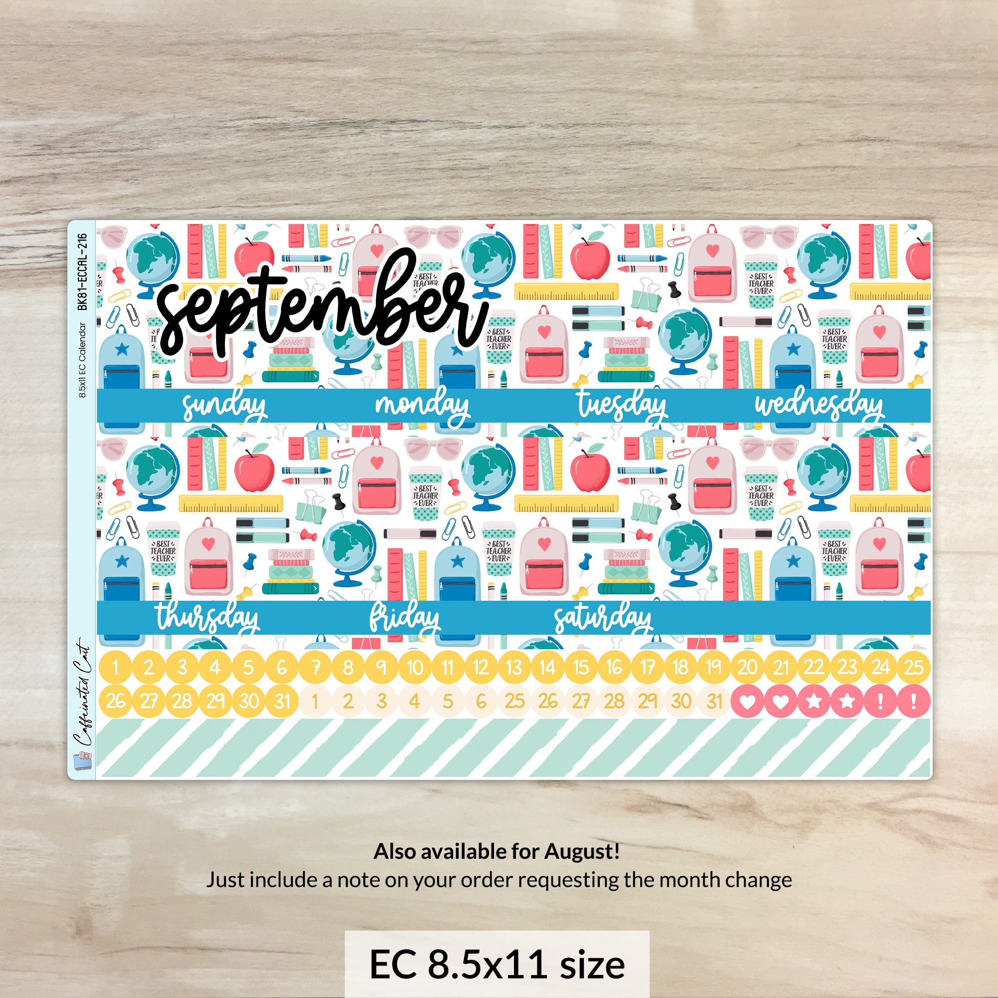 Calendar Kit for ERIN CONDREN Planners - Back to School [ 216 ]