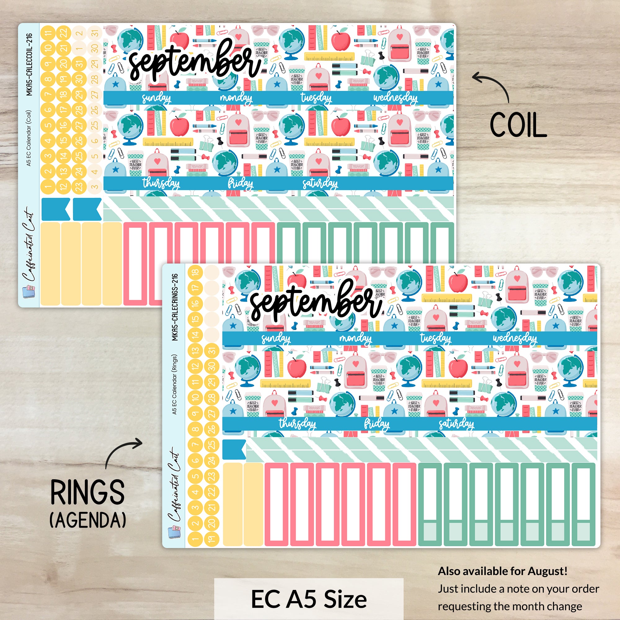 Calendar Kit for ERIN CONDREN Planners - Back to School [ 216 ]