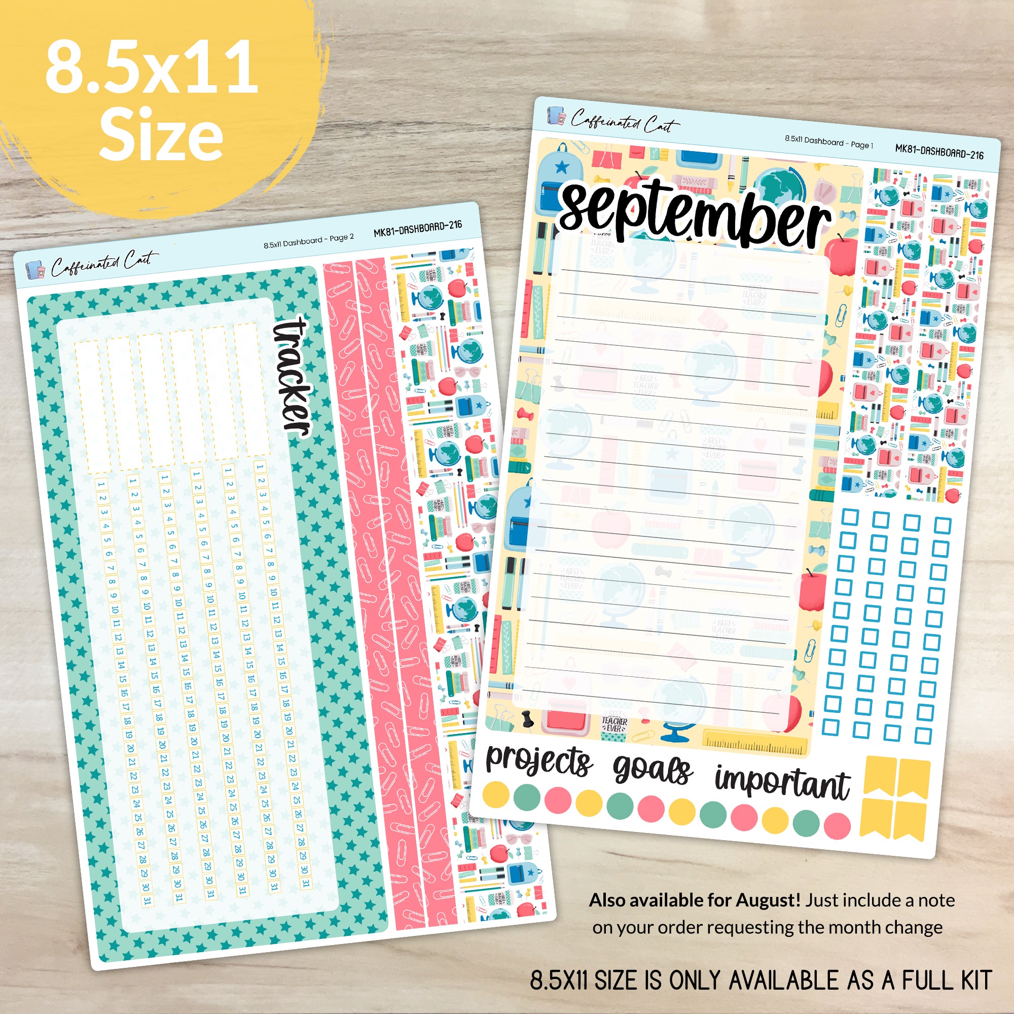 Dashboard & Notes Kit for ERIN CONDREN Planners - Back to School [ 216 ]