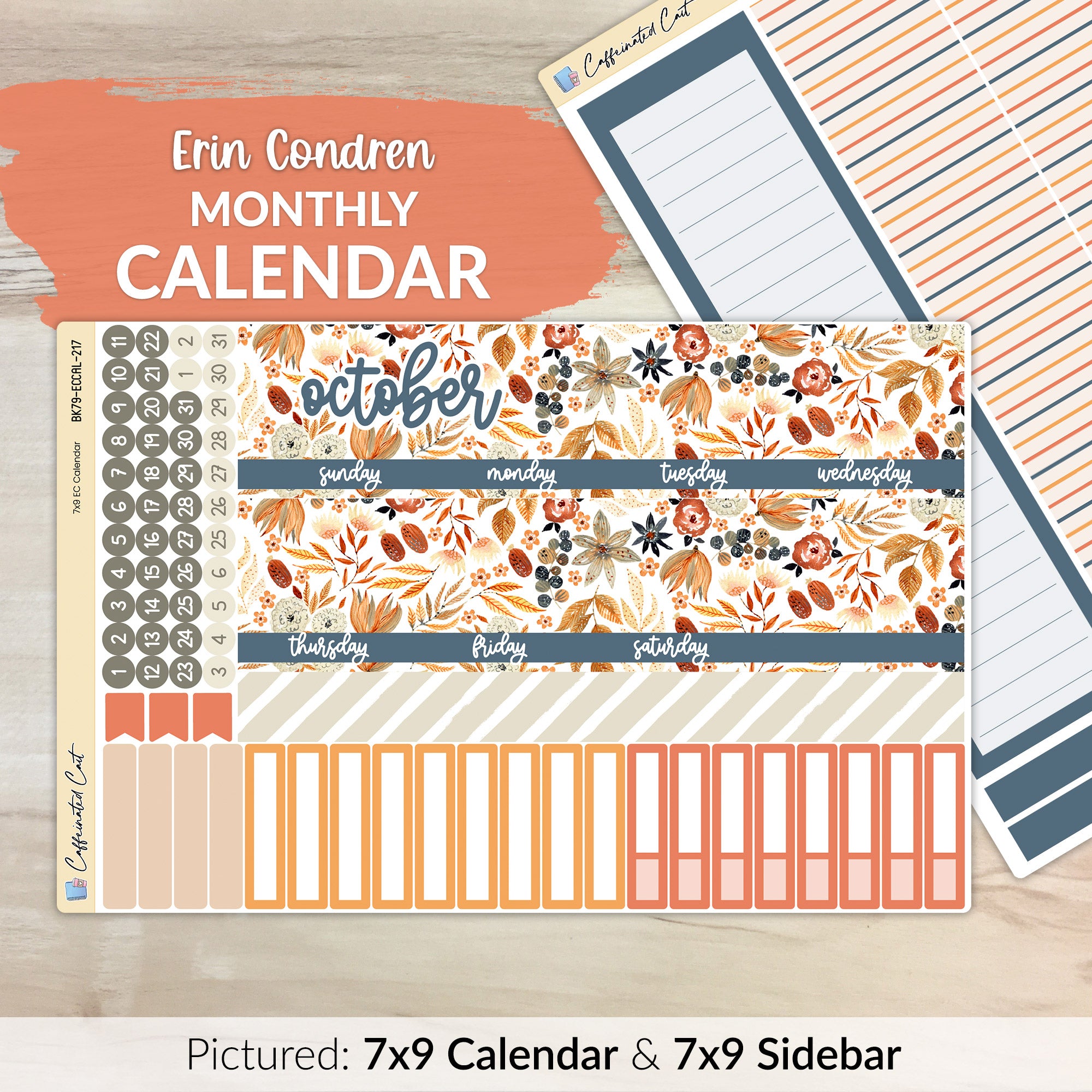 Calendar Kit for ERIN CONDREN Planners - Amber & Rust [ 217 ]