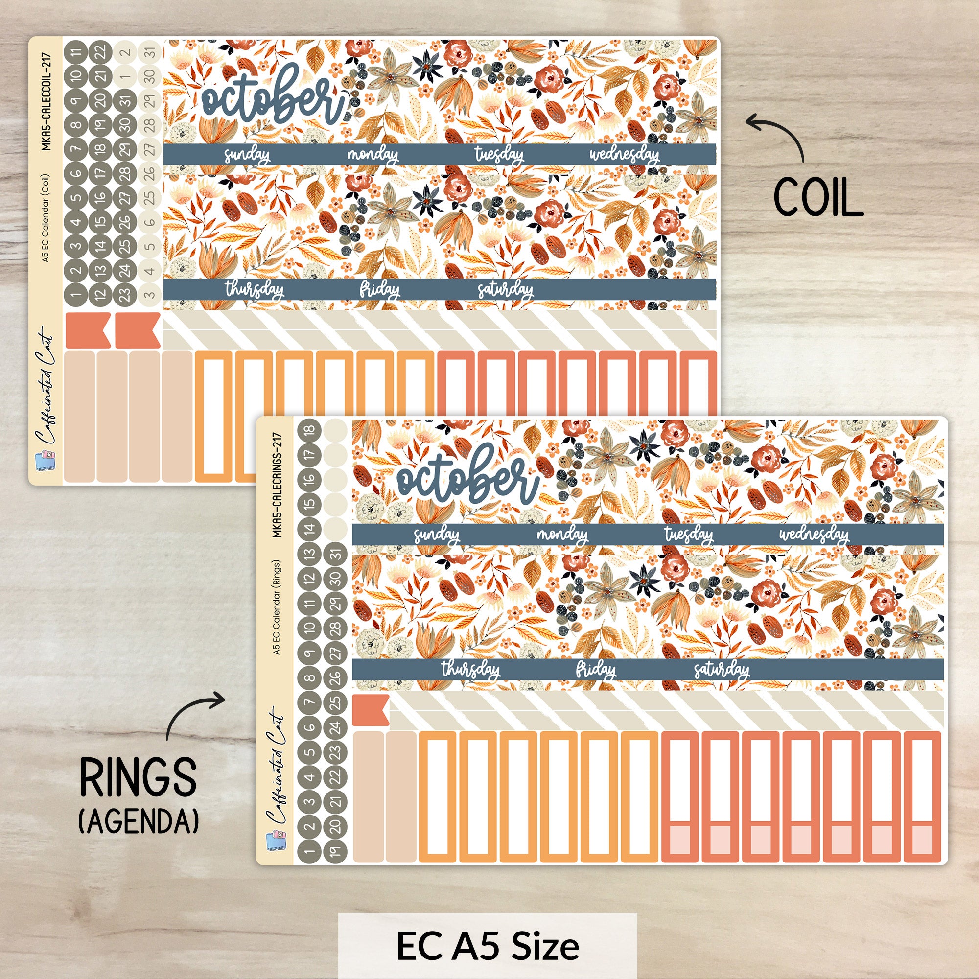 Calendar Kit for ERIN CONDREN Planners - Amber & Rust [ 217 ]