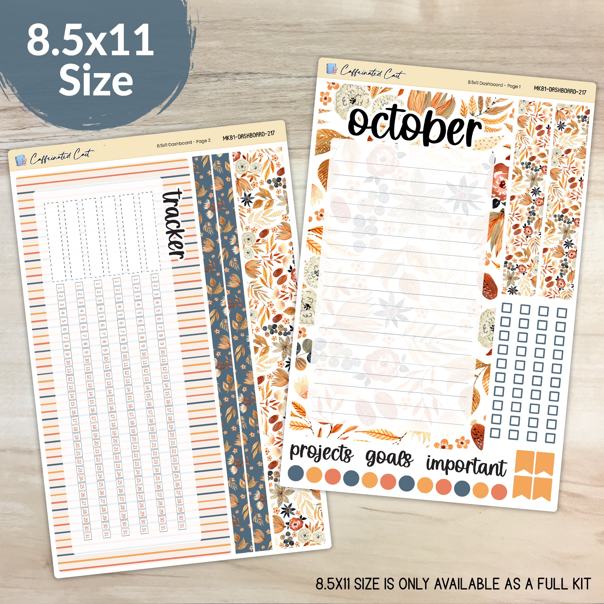 Dashboard & Notes Kit for ERIN CONDREN Planners - Amber & Rust [ 217 ]