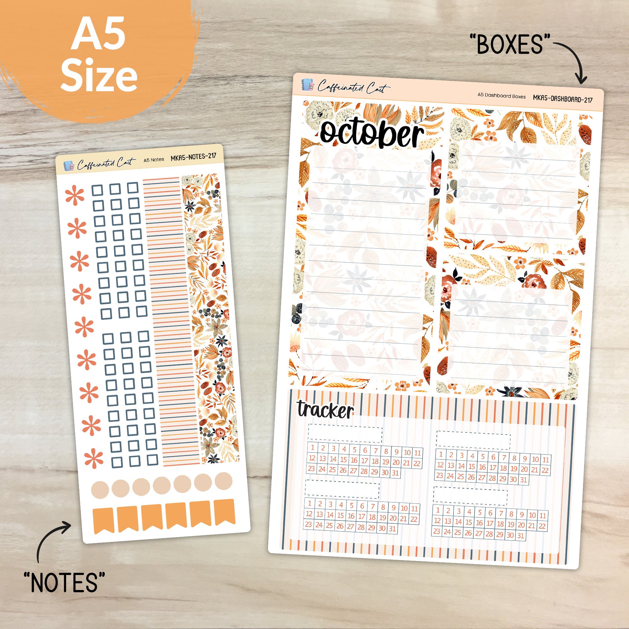 Dashboard & Notes Kit for ERIN CONDREN Planners - Amber & Rust [ 217 ]