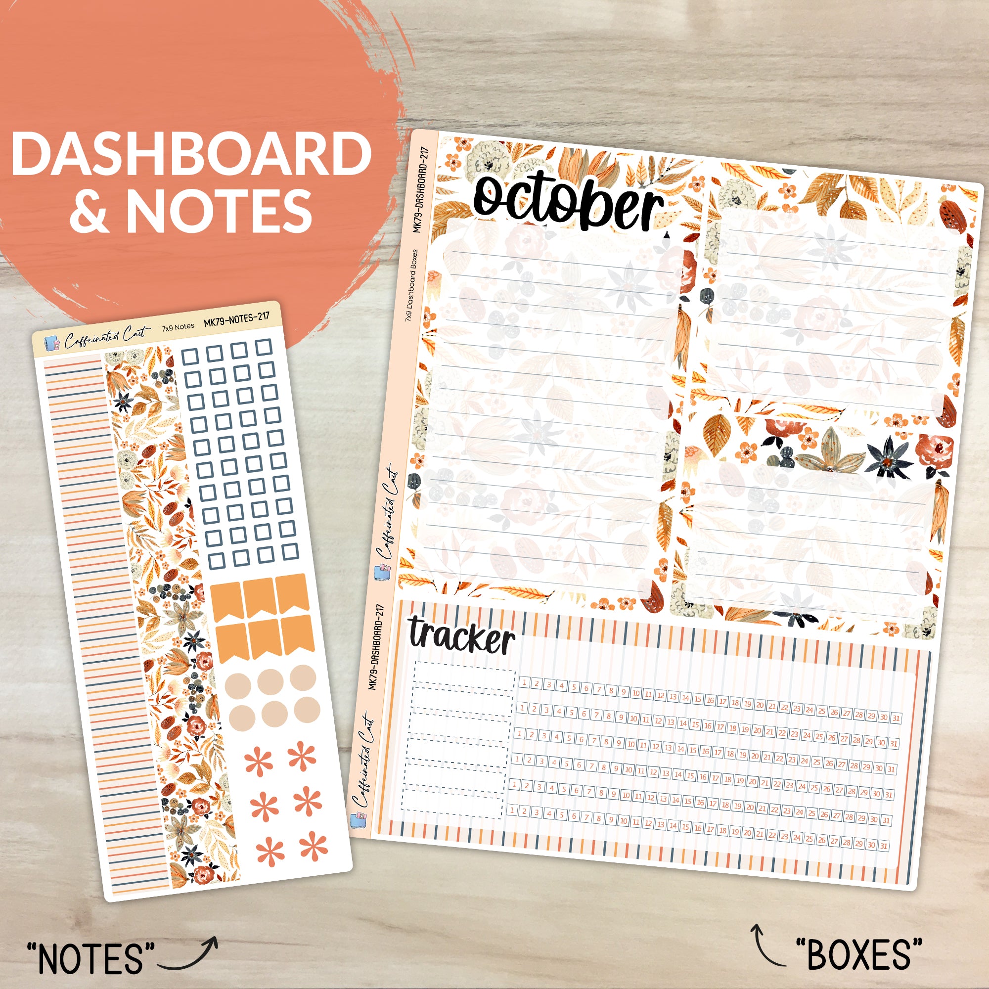 Dashboard & Notes Kit for ERIN CONDREN Planners - Amber & Rust [ 217 ]