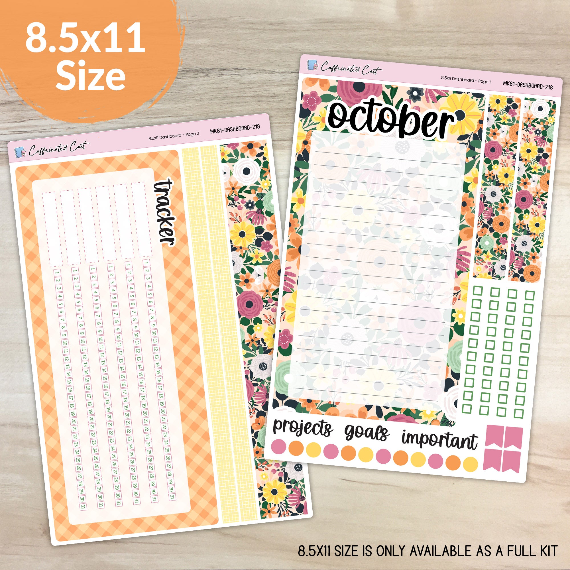 Dashboard & Notes Kit for ERIN CONDREN Planners - Pumpkin Spice [ 218 ]