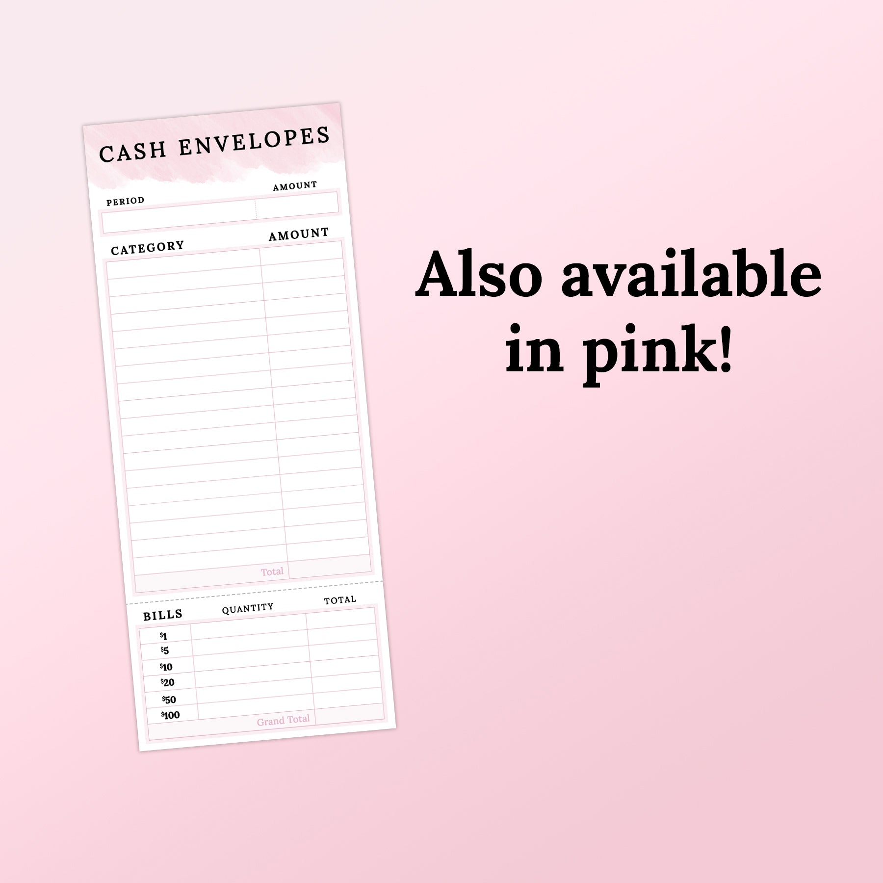 Cash Envelope Planning Notepad with Perforated Cash Breakdown