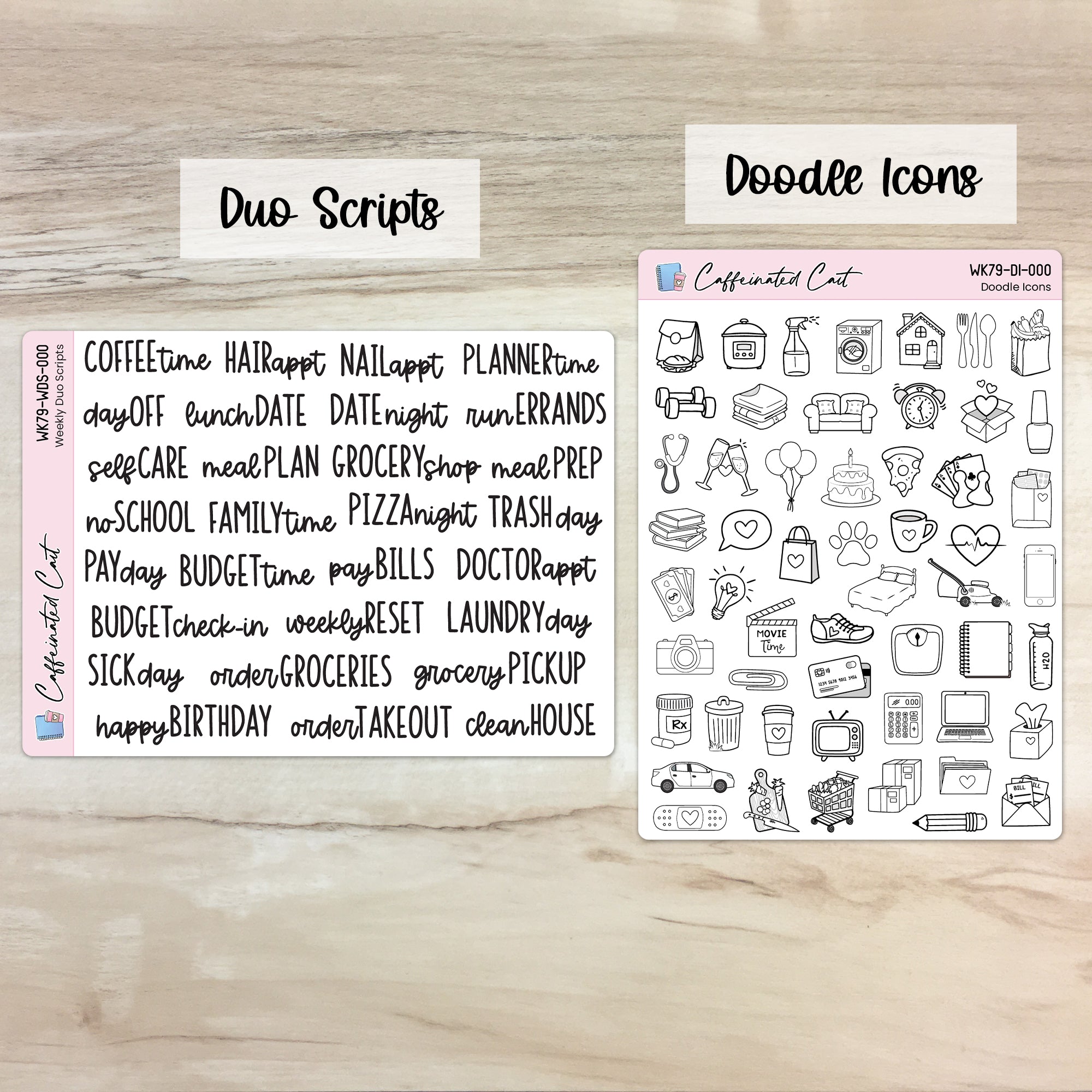 Doodle Icons & Scripts - Black & White