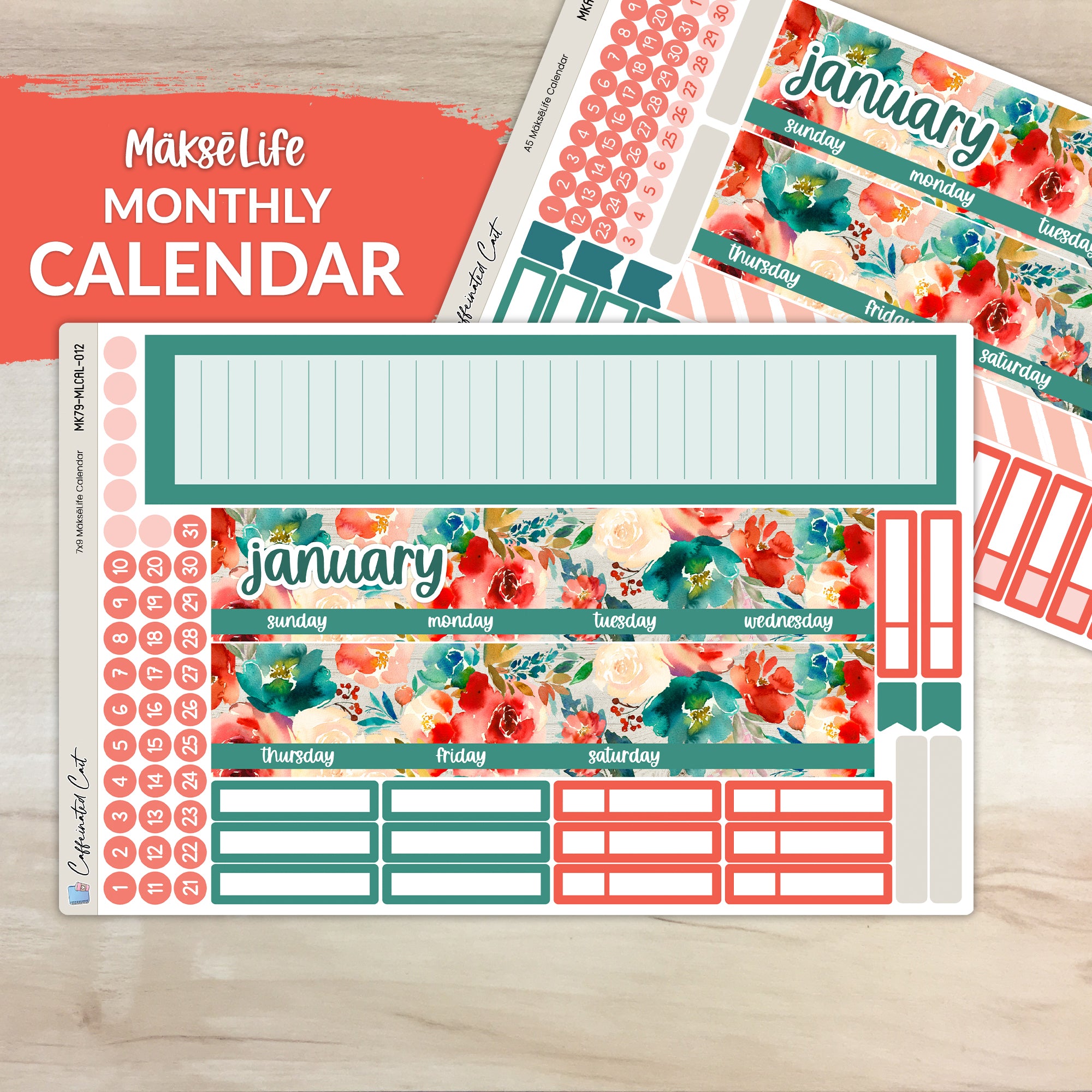 Calendar Kit for MAKSELIFE Planners - Coral Blooms [ 012 ]