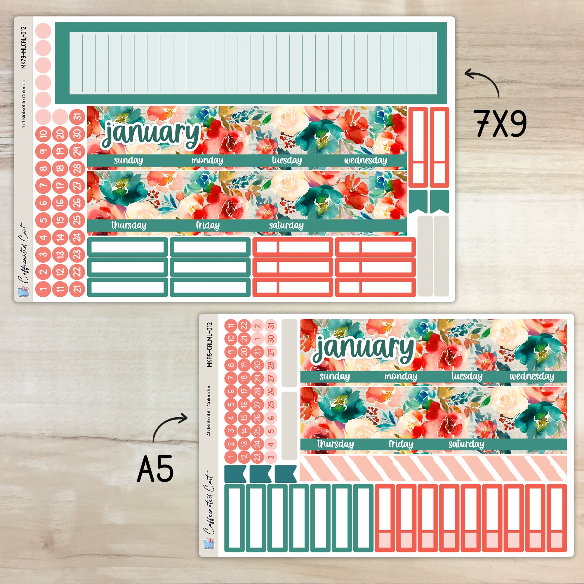 Calendar Kit for MAKSELIFE Planners - Coral Blooms [ 012 ]