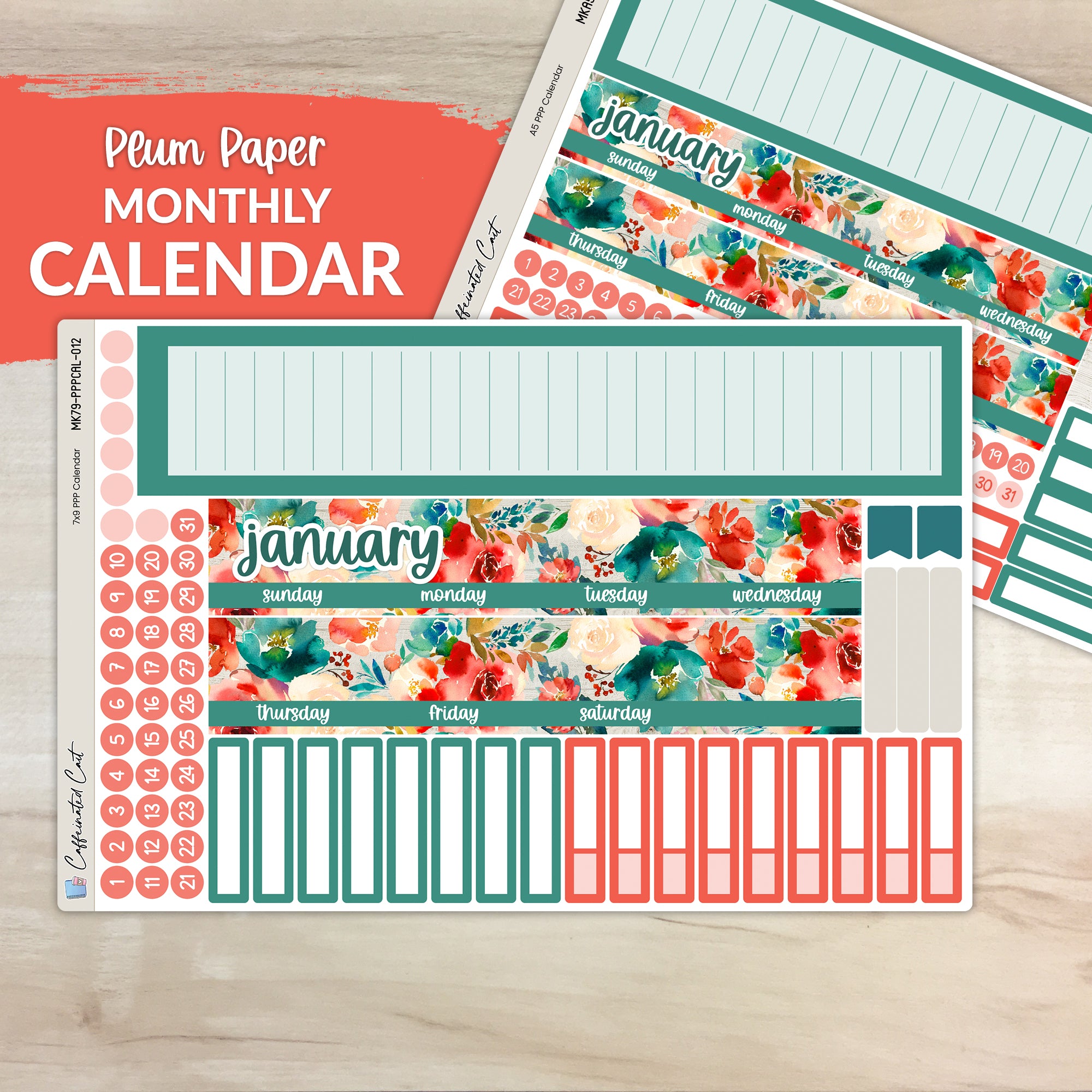 Calendar Kit for PLUM PAPER Planners - Coral Blooms [ 012 ]