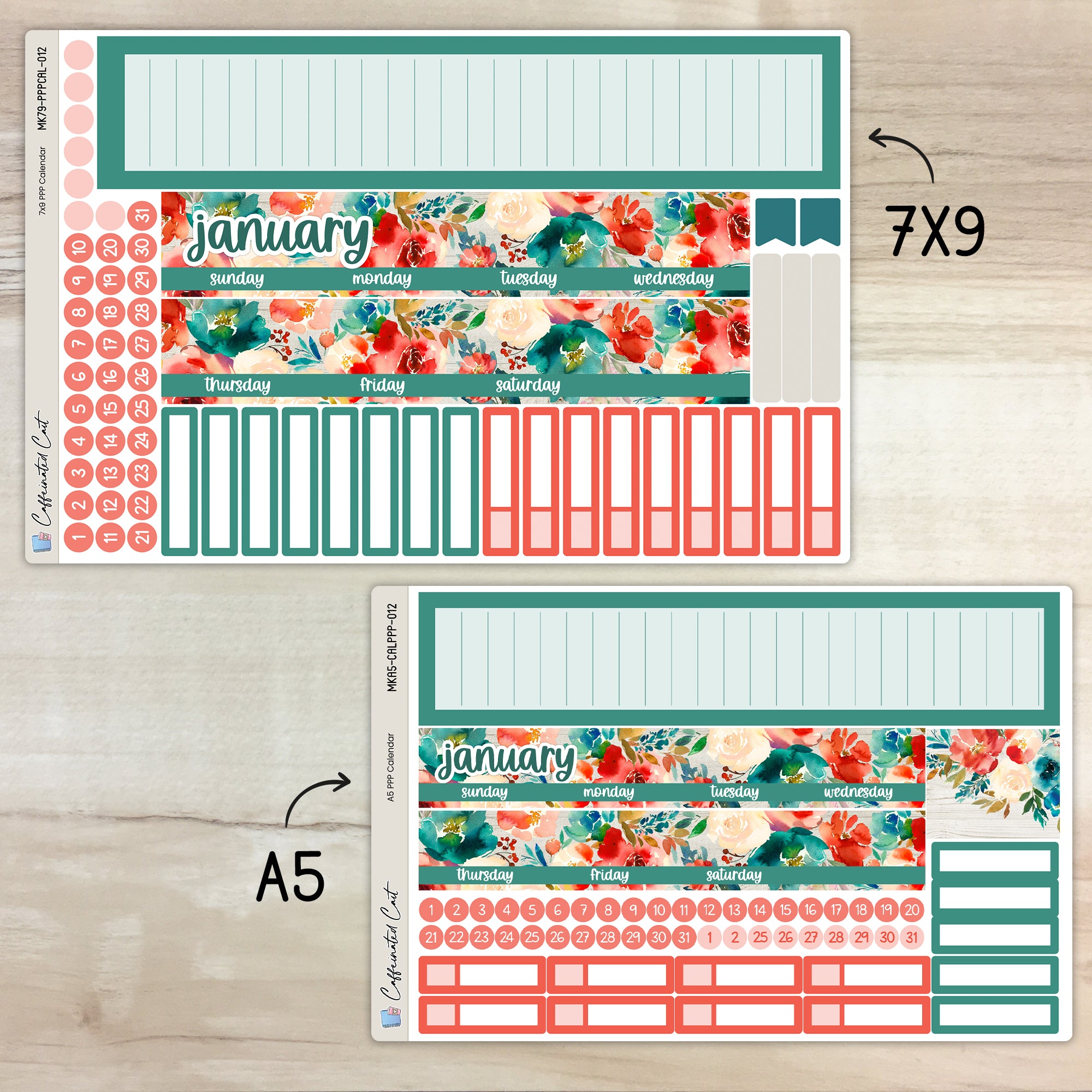 Calendar Kit for PLUM PAPER Planners - Coral Blooms [ 012 ]