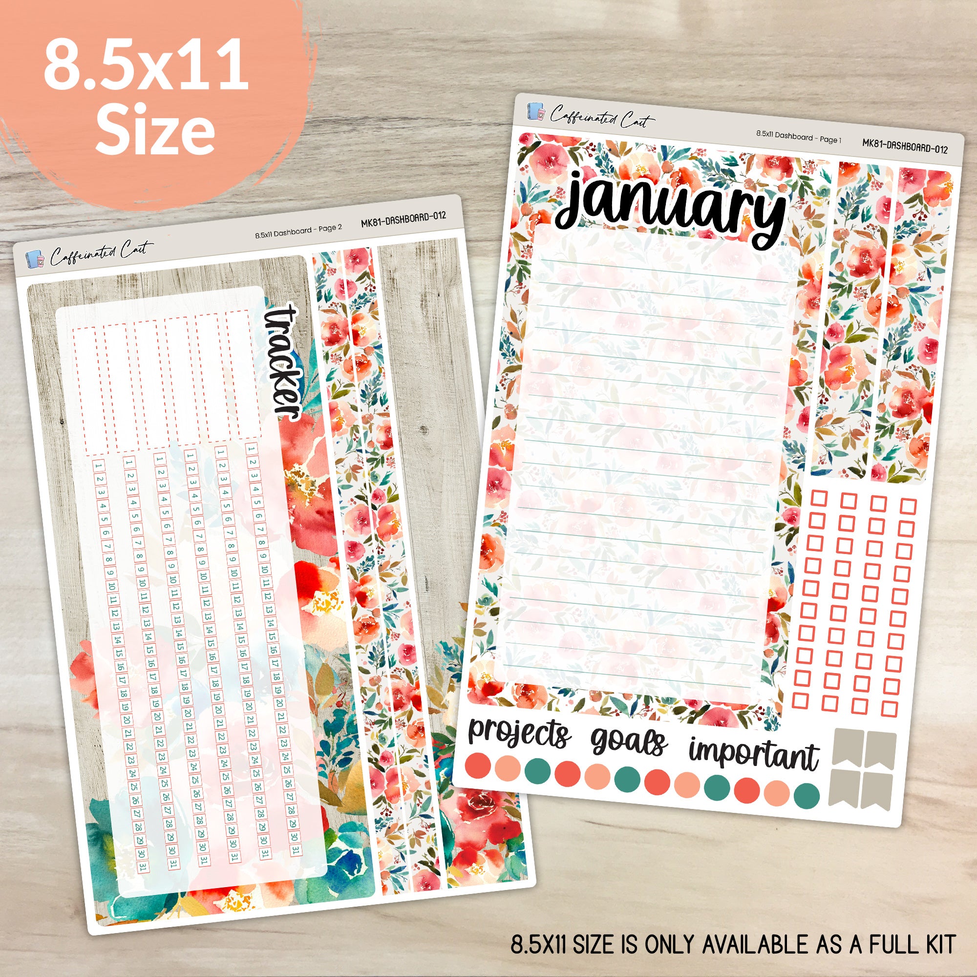 Dashboard & Notes Kit for ERIN CONDREN Planners - Coral Blooms [ 012 ]