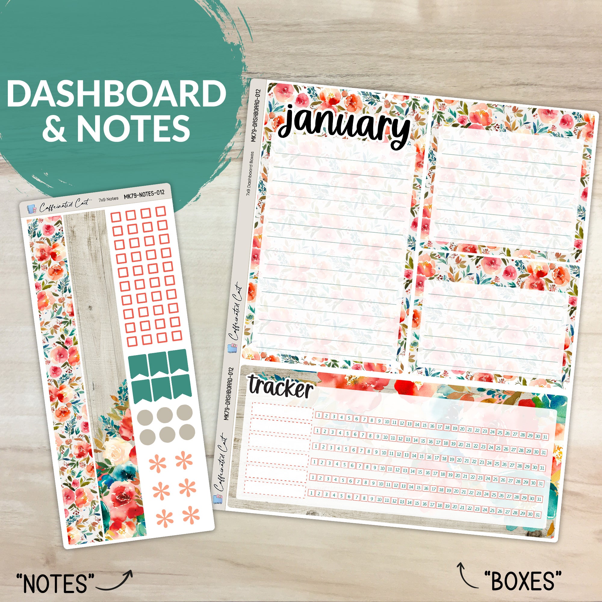 Dashboard & Notes Kit for ERIN CONDREN Planners - Coral Blooms [ 012 ]