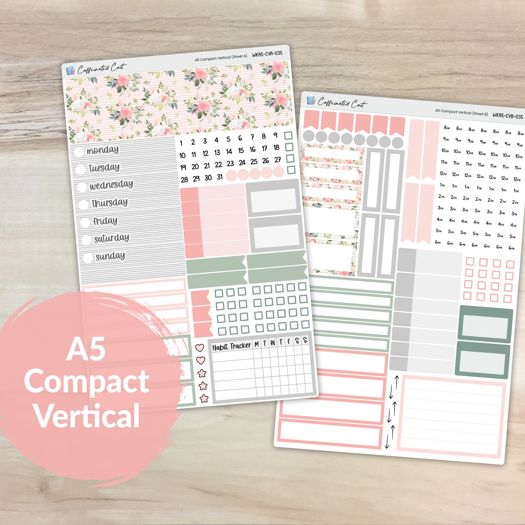 A5 Compact Vertical Kit - Pink Roses [ 035 ]