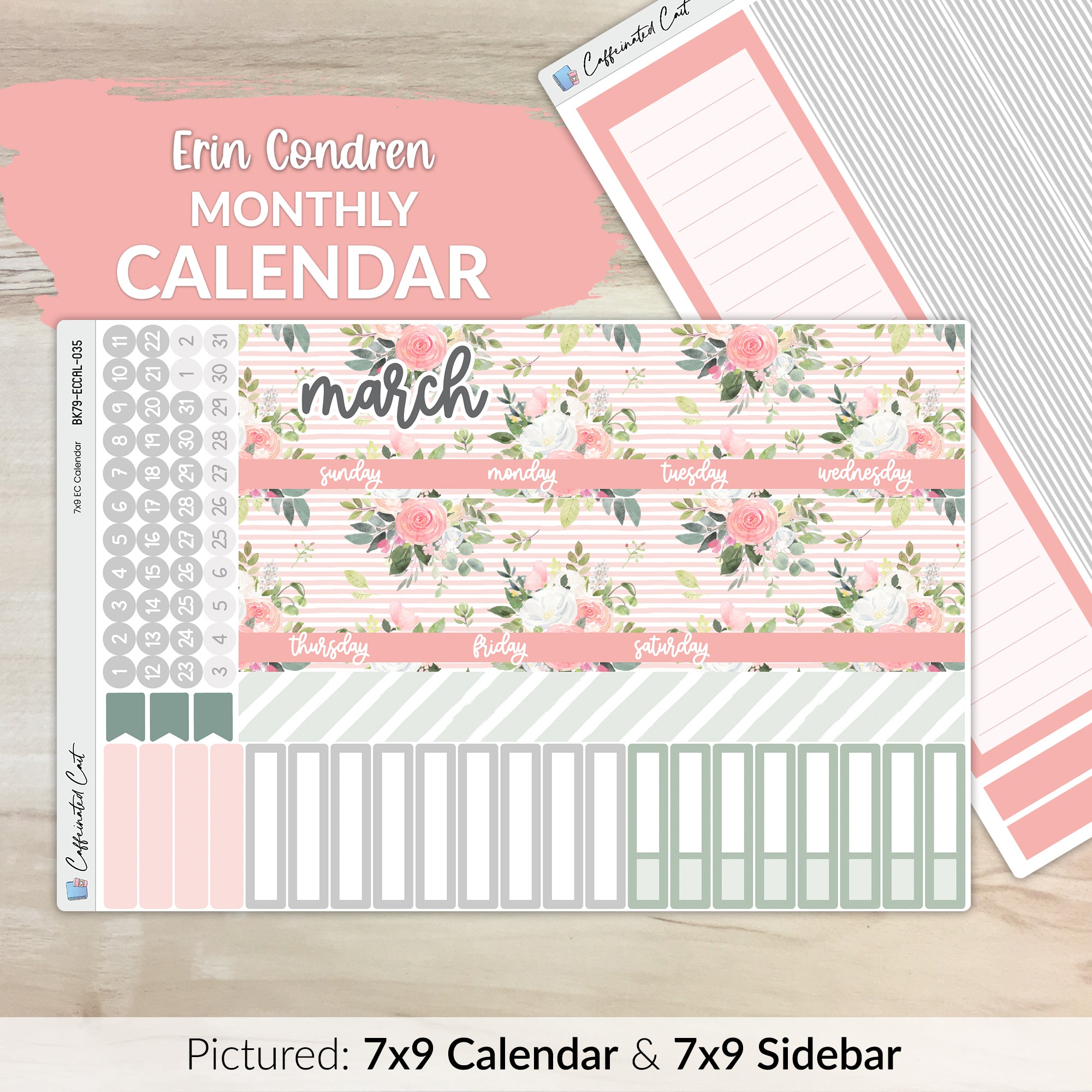 Calendar Kit for ERIN CONDREN Planners - Pink Roses [ 035 ]