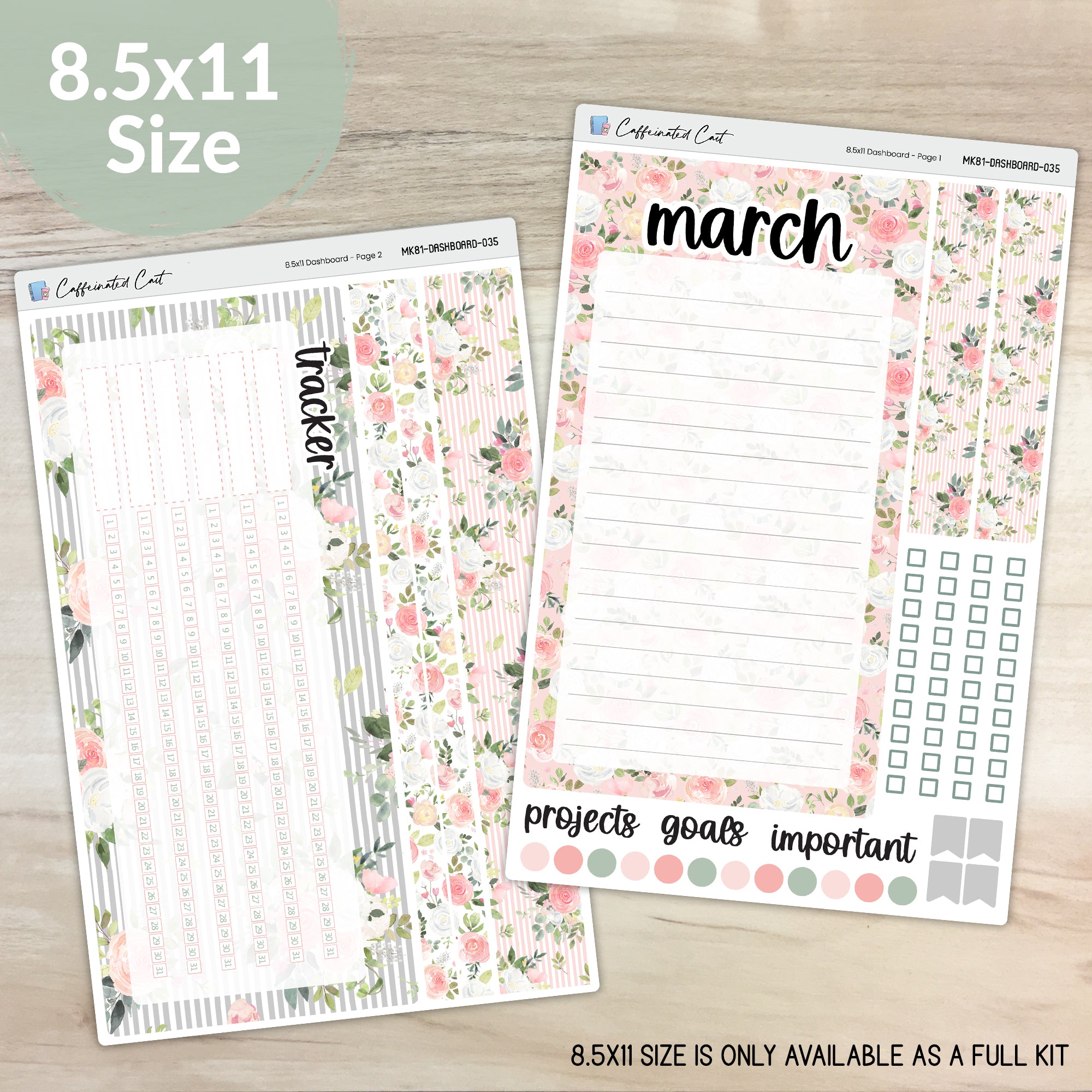 Dashboard & Notes Kit for ERIN CONDREN Planners - Pink Roses [ 035 ]