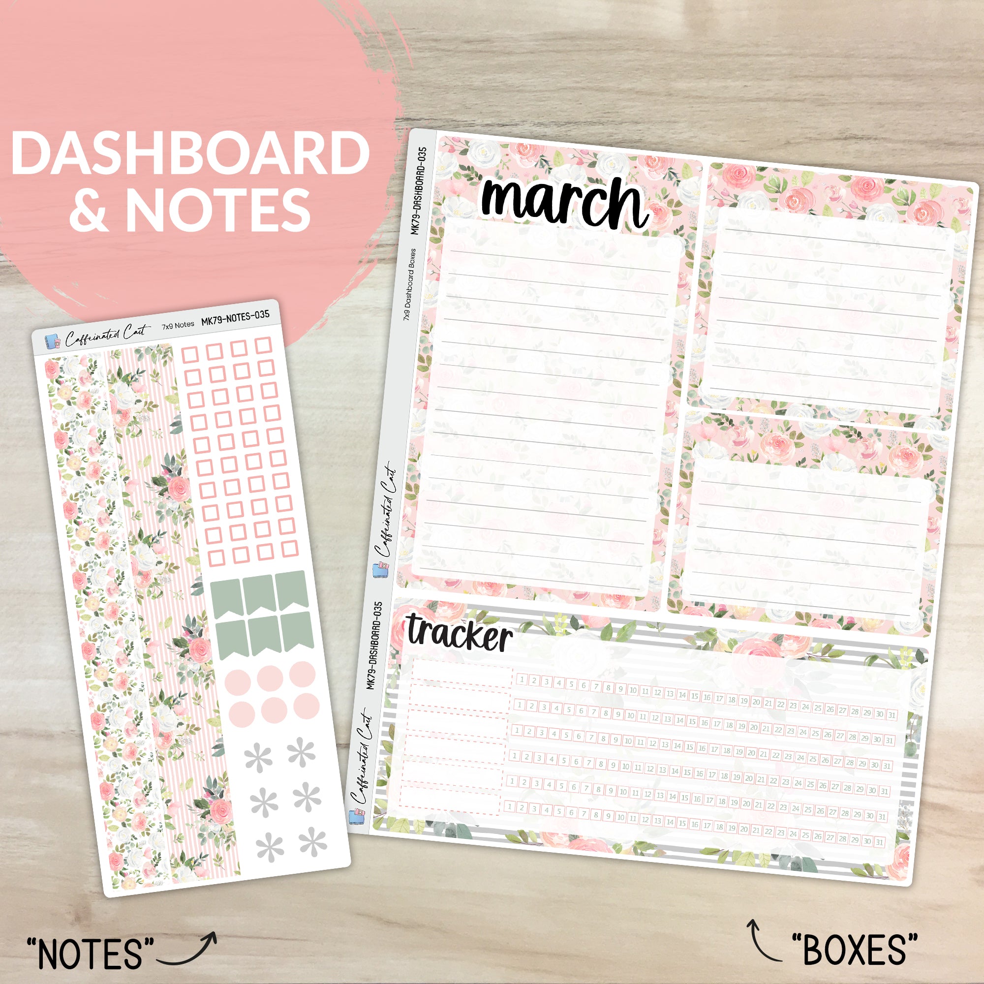 Dashboard & Notes Kit for ERIN CONDREN Planners - Pink Roses [ 035 ]