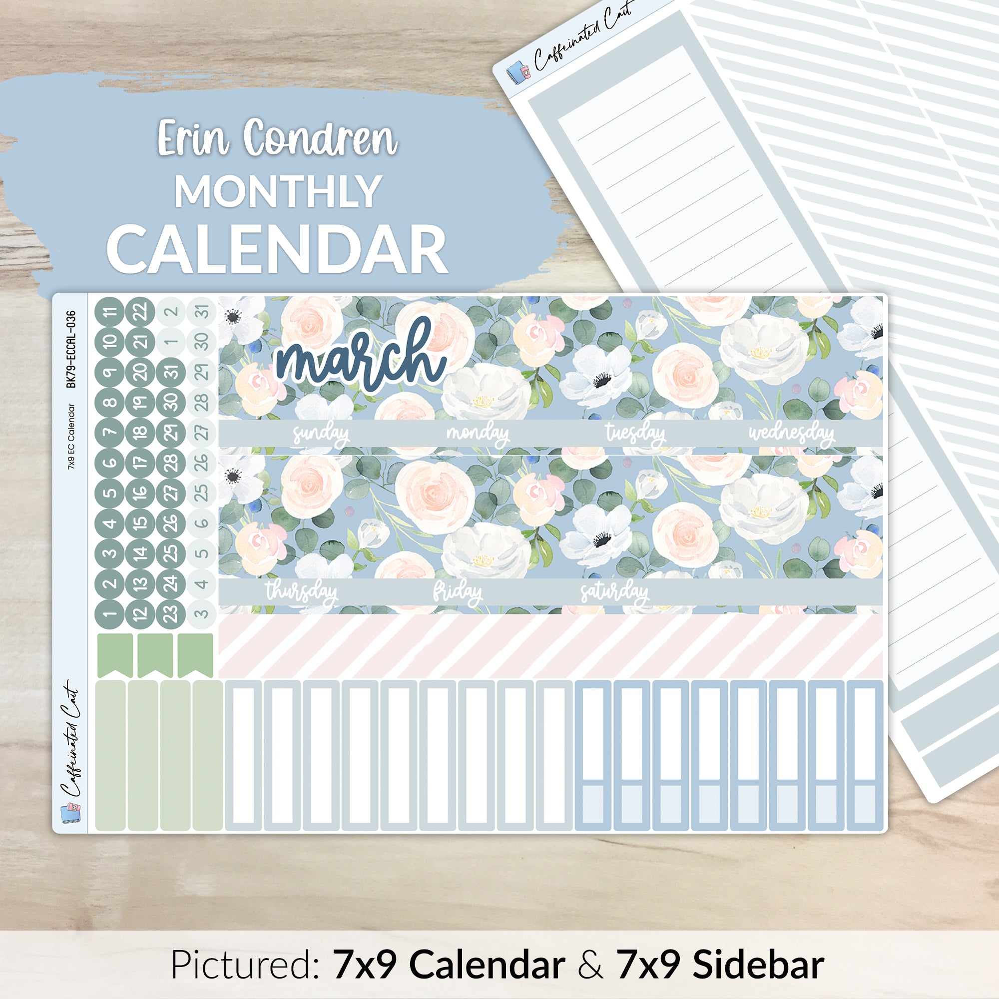 Calendar Kit for ERIN CONDREN Planners - Blue Roses [ 036 ]