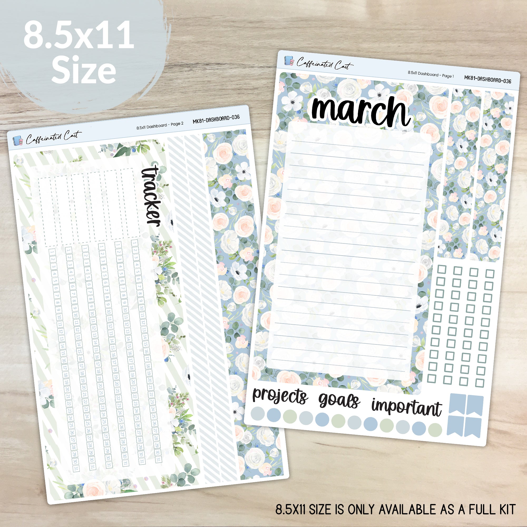 Dashboard & Notes Kit for ERIN CONDREN Planners - Blue Roses [ 036 ]