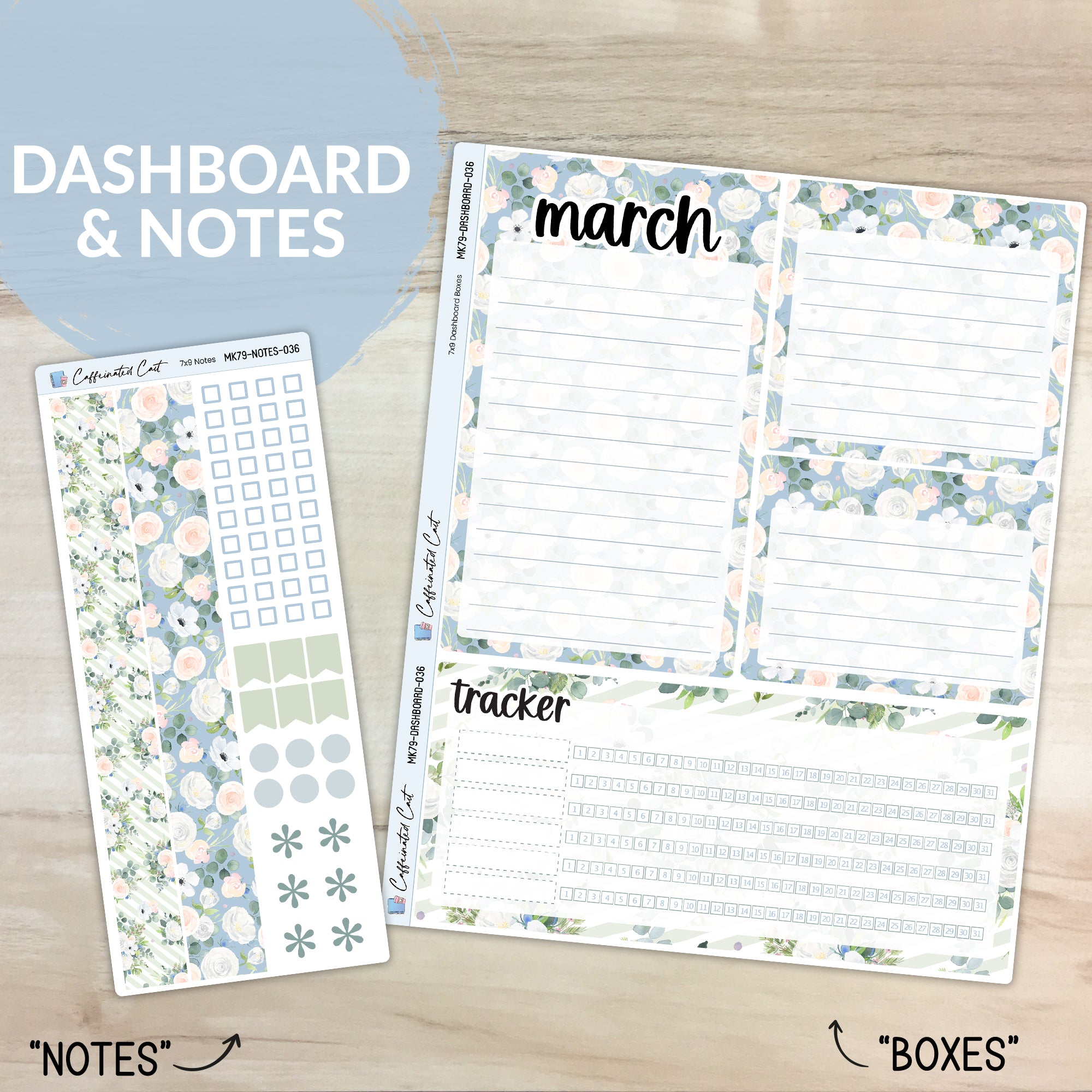 Dashboard & Notes Kit for ERIN CONDREN Planners - Blue Roses [ 036 ]