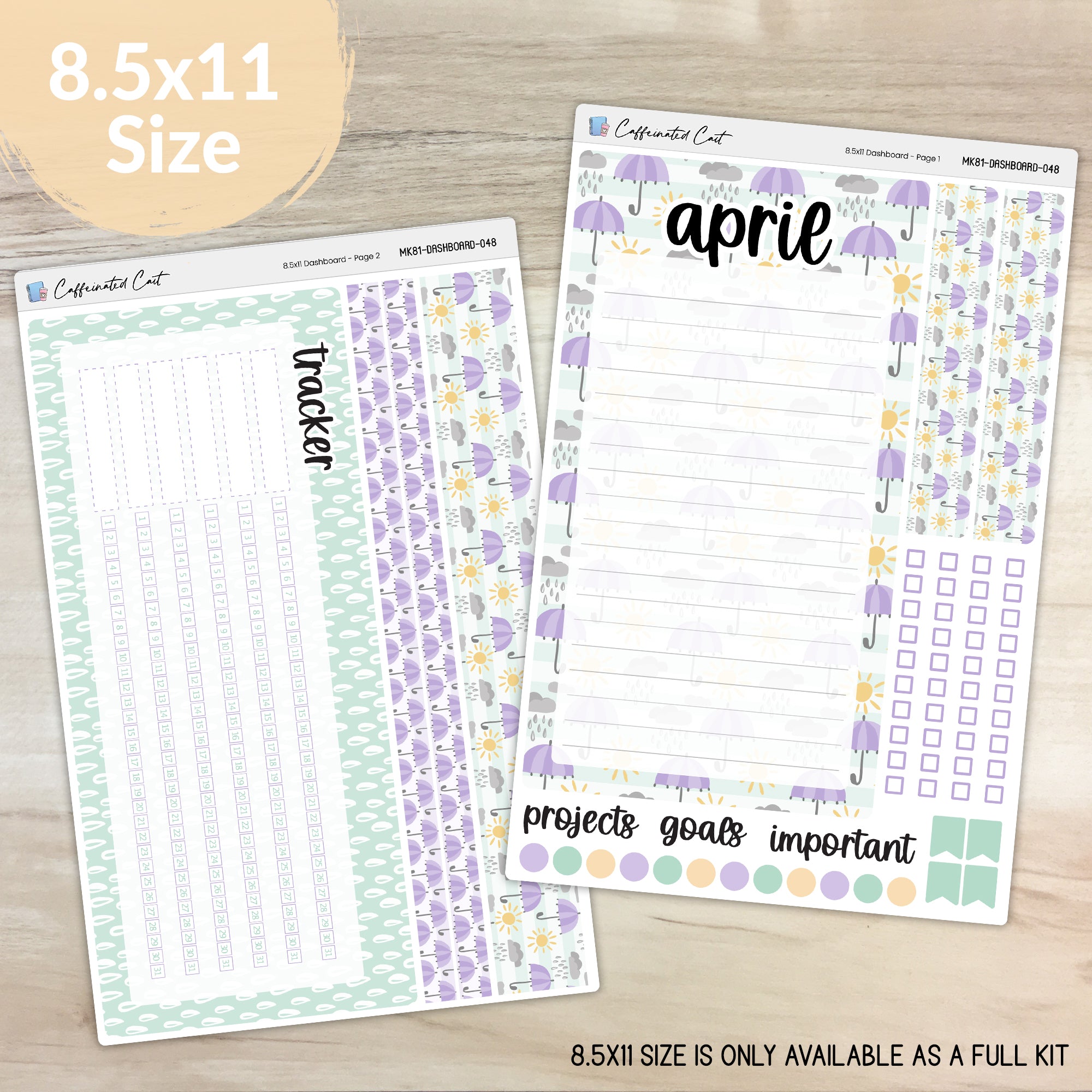 Dashboard & Notes Kit for ERIN CONDREN Planners - April Showers [ 048 ]