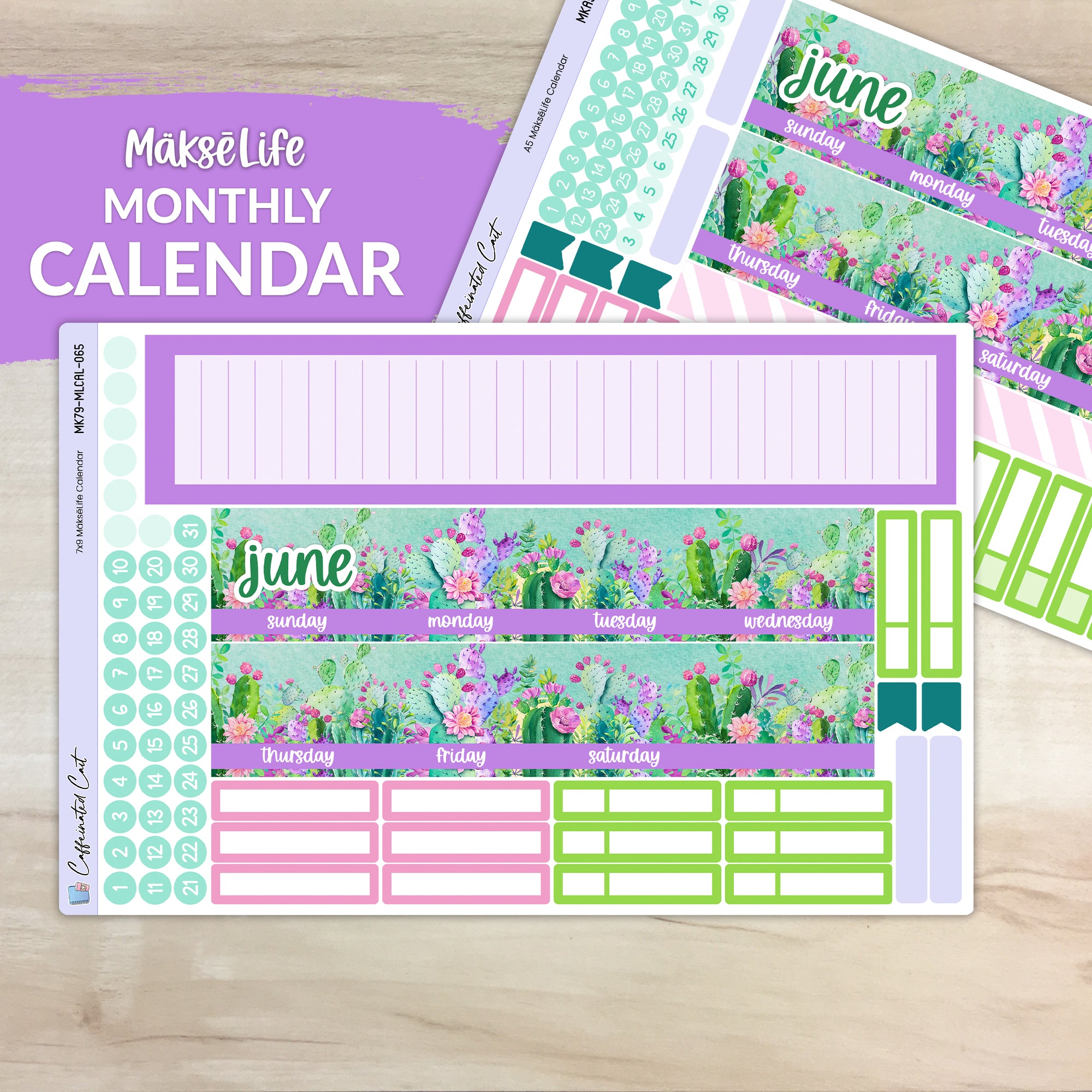 Calendar Kit for MAKSELIFE Planners - Colorful Cacti [ 065 ]