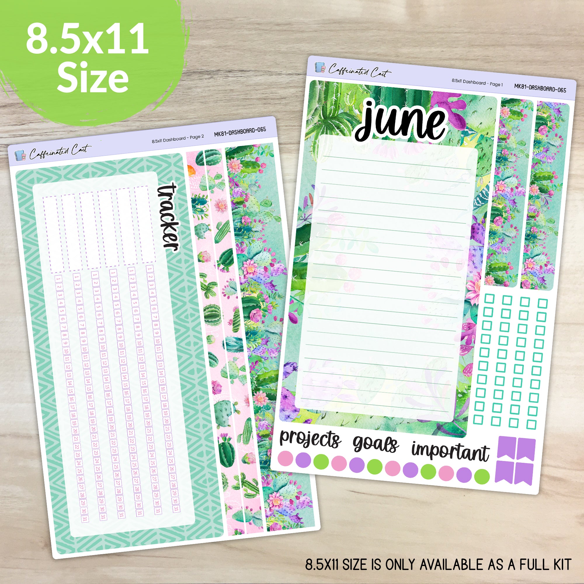 Dashboard & Notes Kit for ERIN CONDREN Planners - Colorful Cacti [ 065 ]