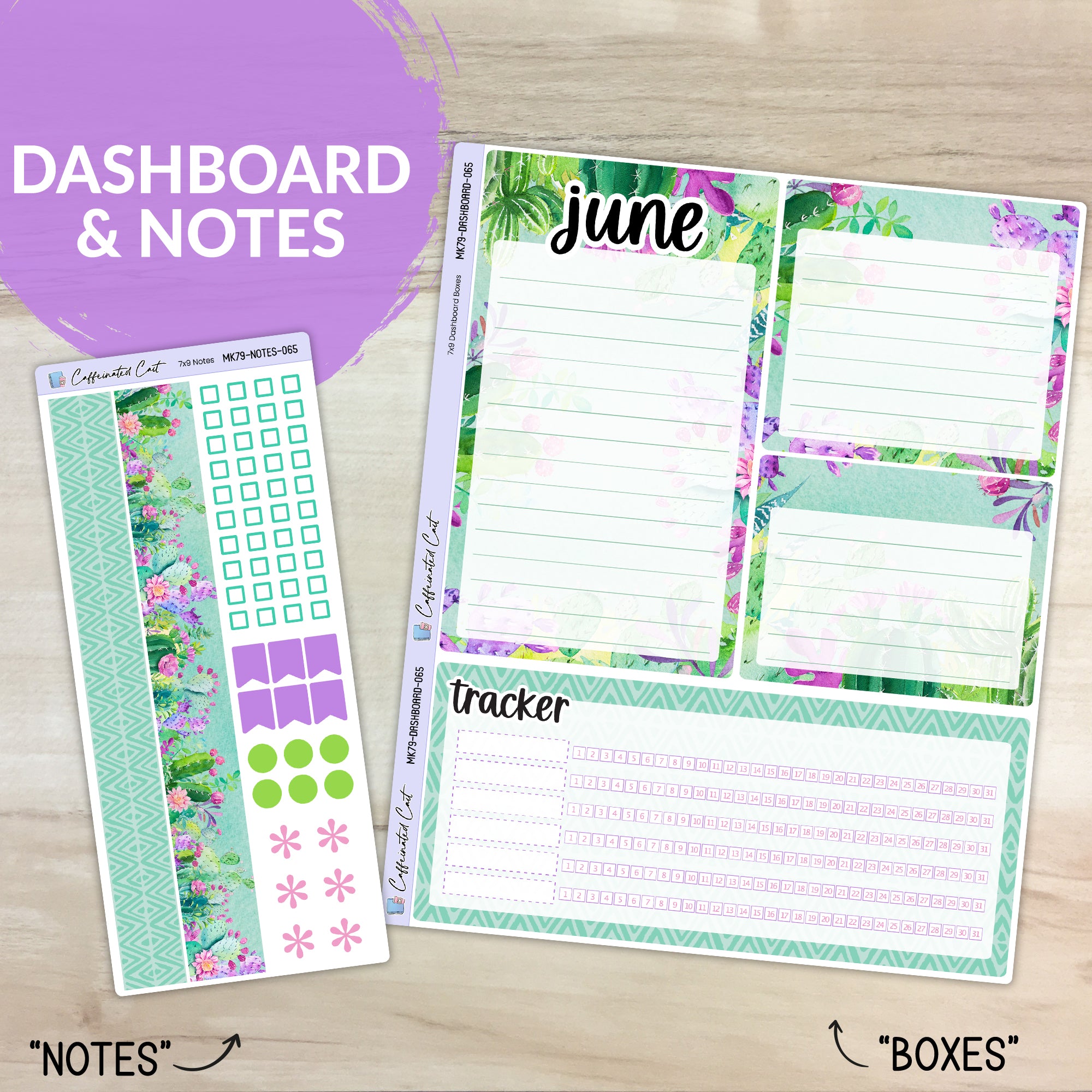 Dashboard & Notes Kit for ERIN CONDREN Planners - Colorful Cacti [ 065 ]