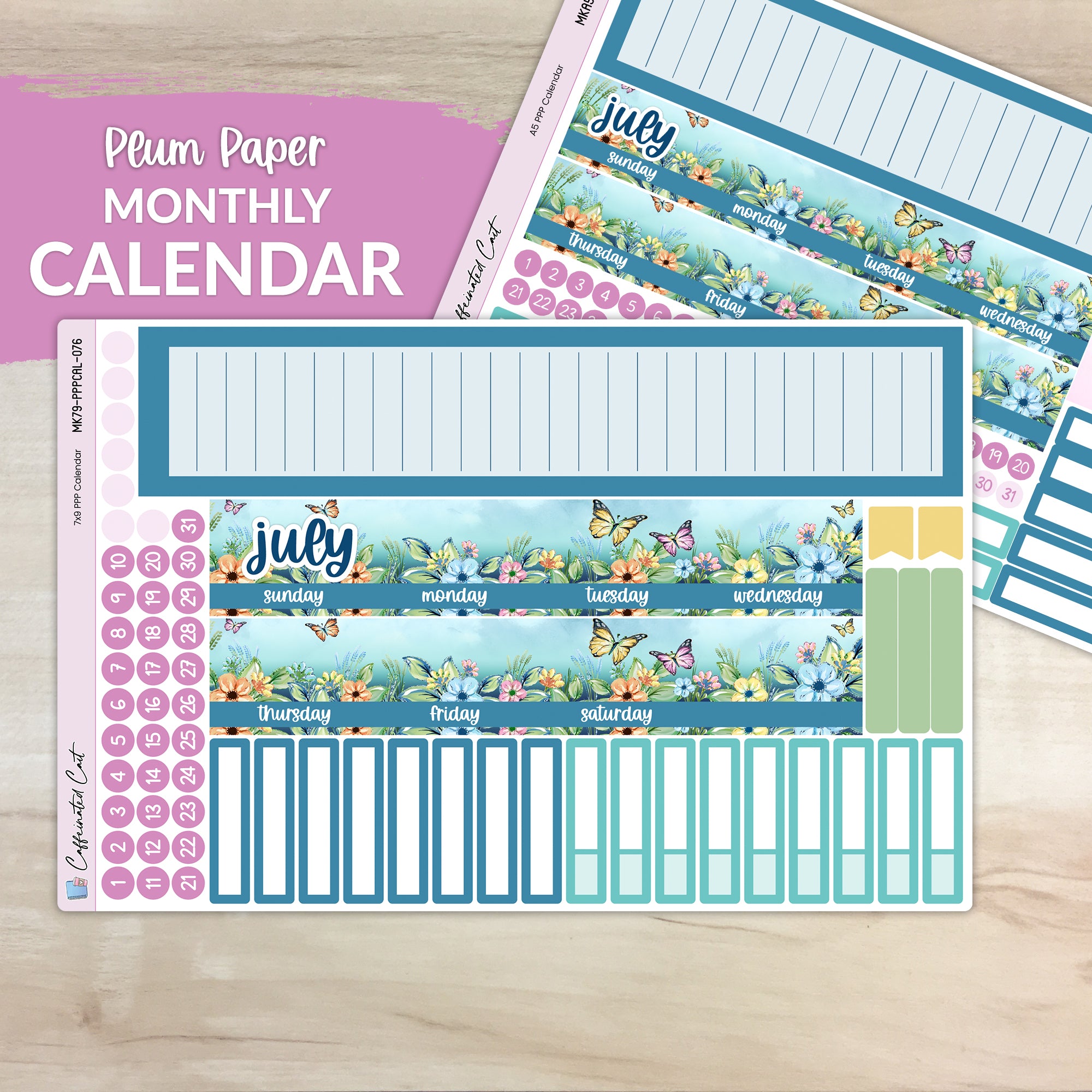 Calendar Kit for PLUM PAPER Planners - Butterfly Meadow [ 076 ]