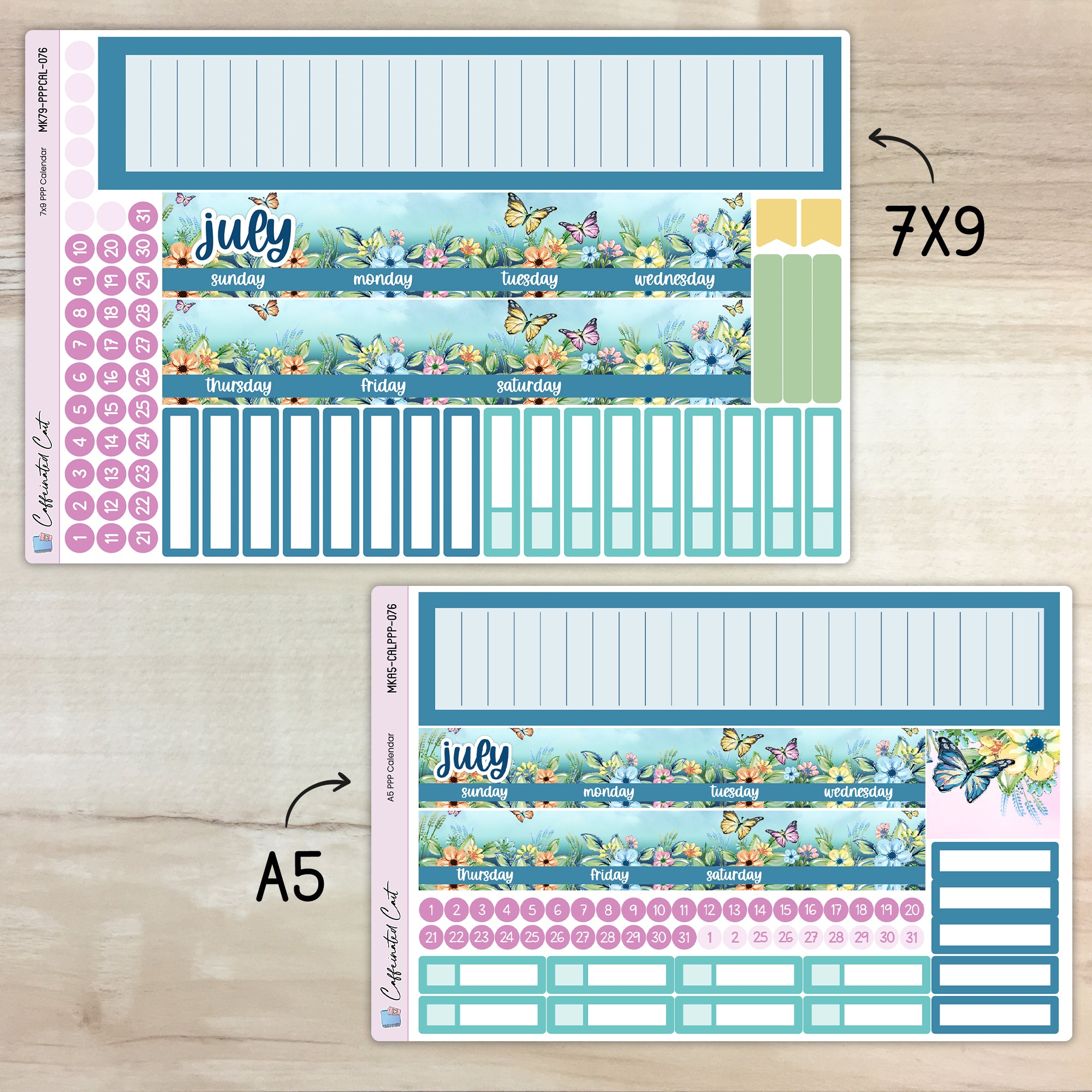 Calendar Kit for PLUM PAPER Planners - Butterfly Meadow [ 076 ]