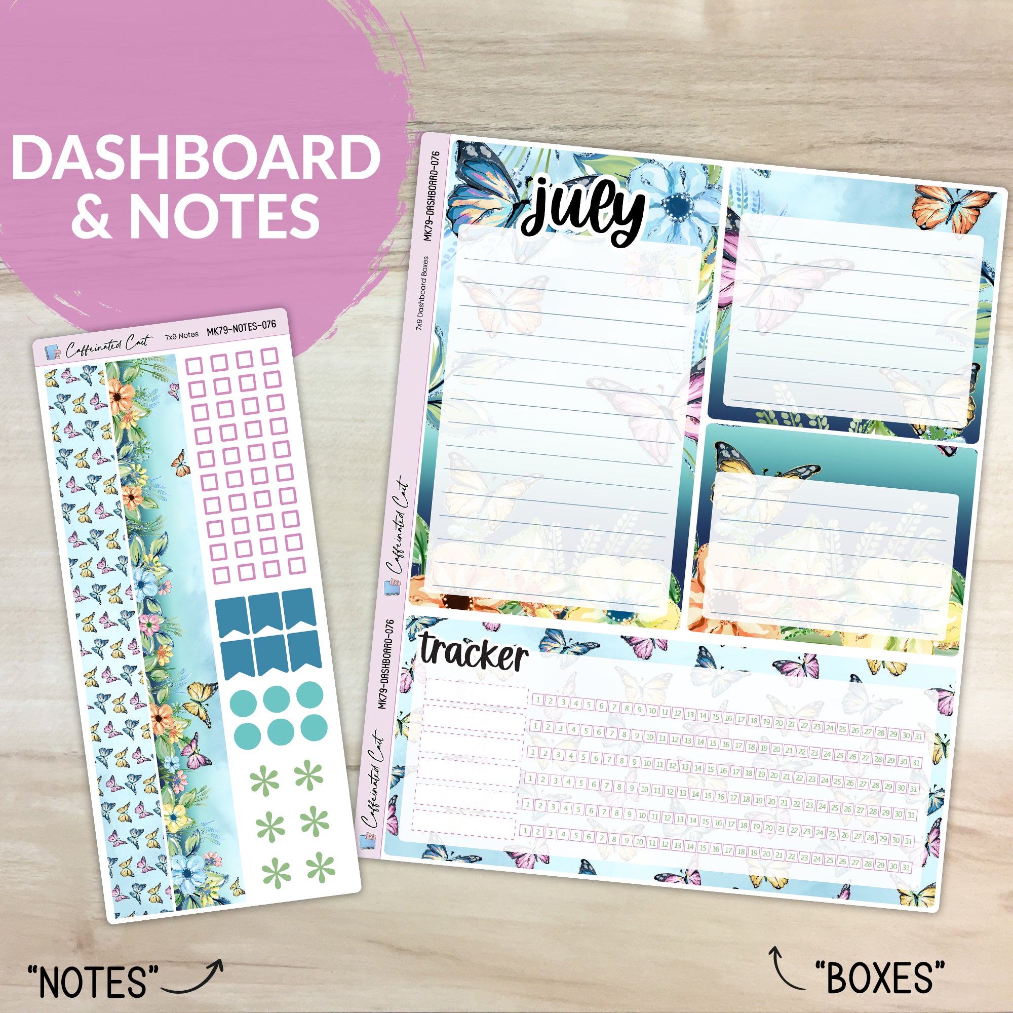 Dashboard & Notes Kit for ERIN CONDREN Planners - Butterfly Meadow [ 076 ]