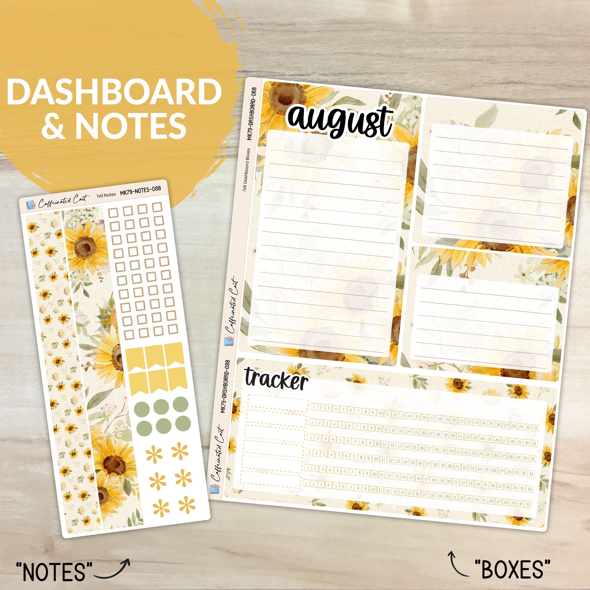 Dashboard & Notes Kit for ERIN CONDREN Planners - Cottage Sunflower [ 088 ]