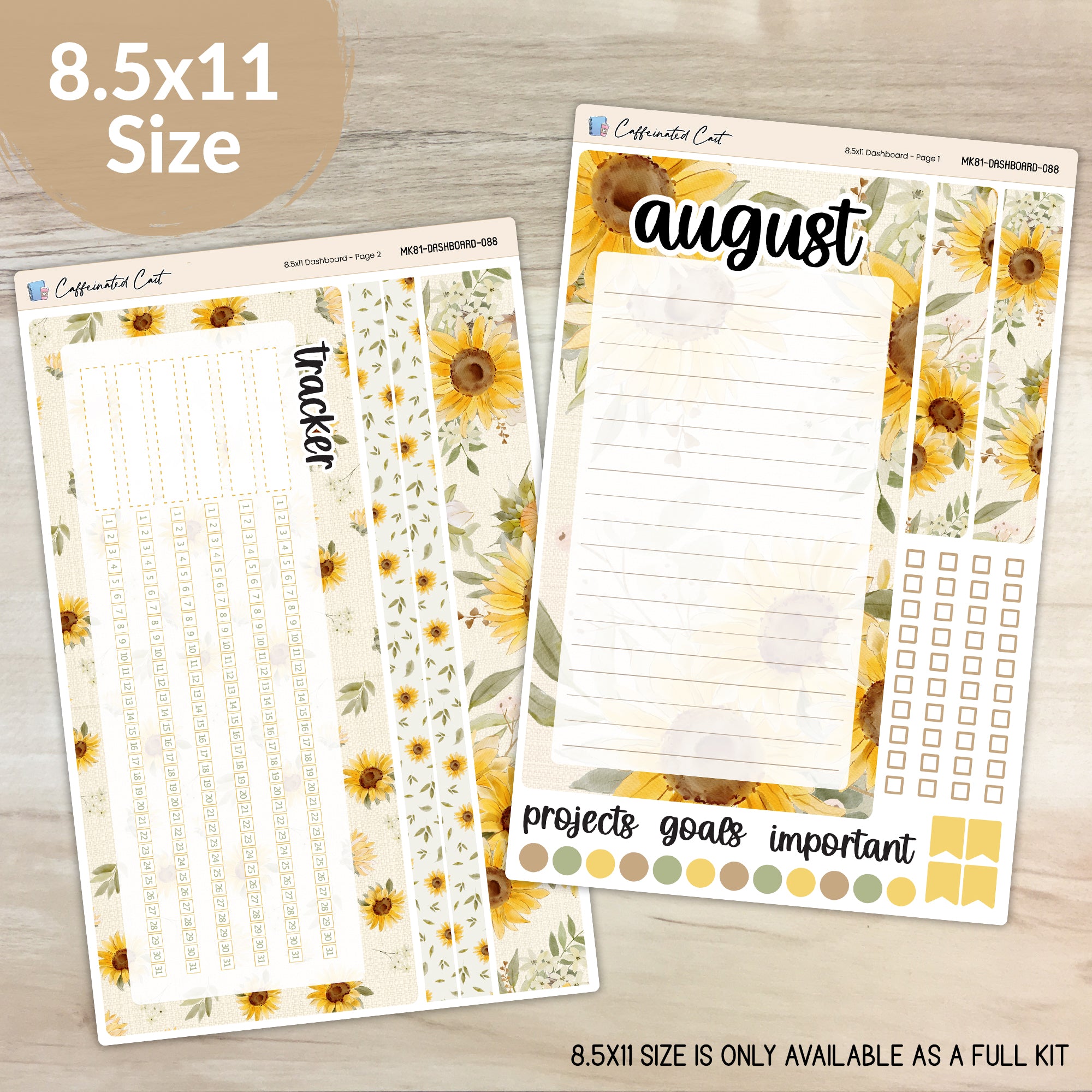 Dashboard & Notes Kit for ERIN CONDREN Planners - Cottage Sunflower [ 088 ]