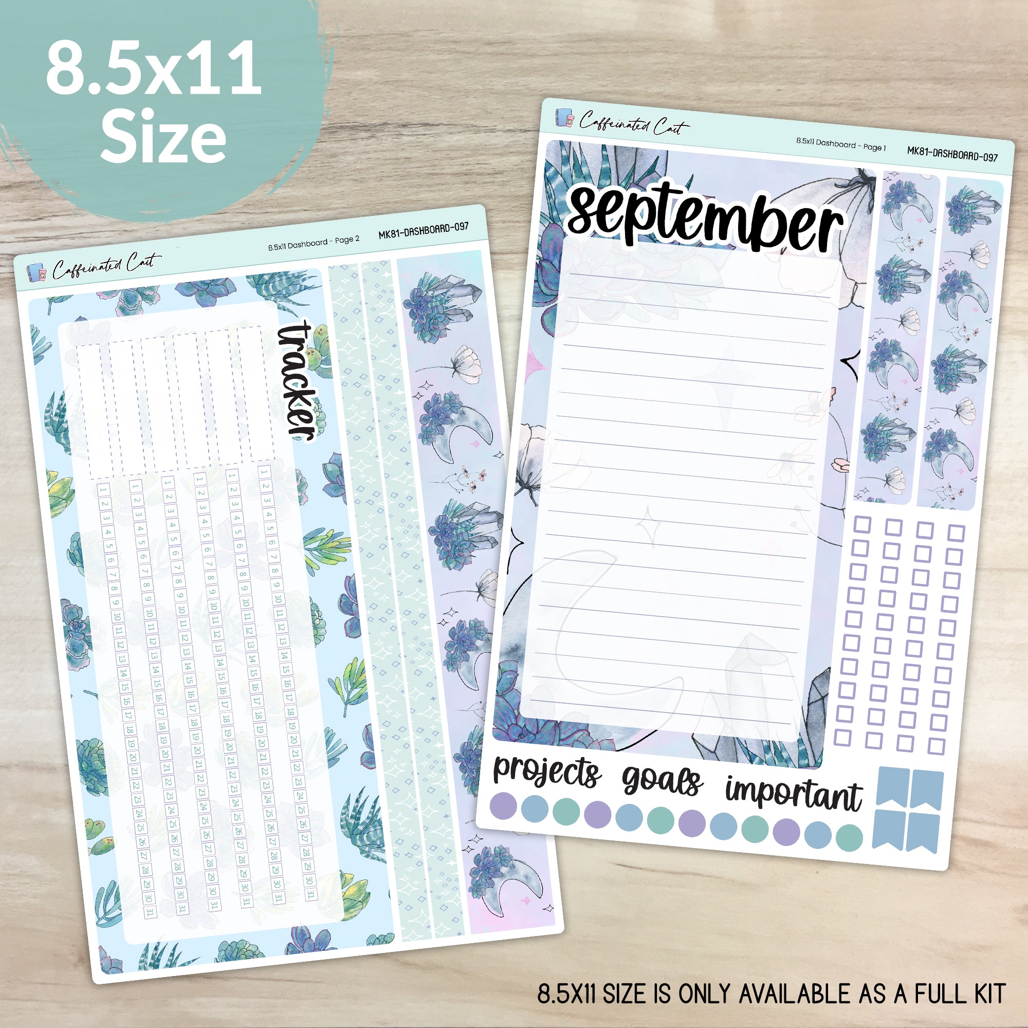 Dashboard & Notes Kit for ERIN CONDREN Planners - Moonlit Succulent [ 097 ]