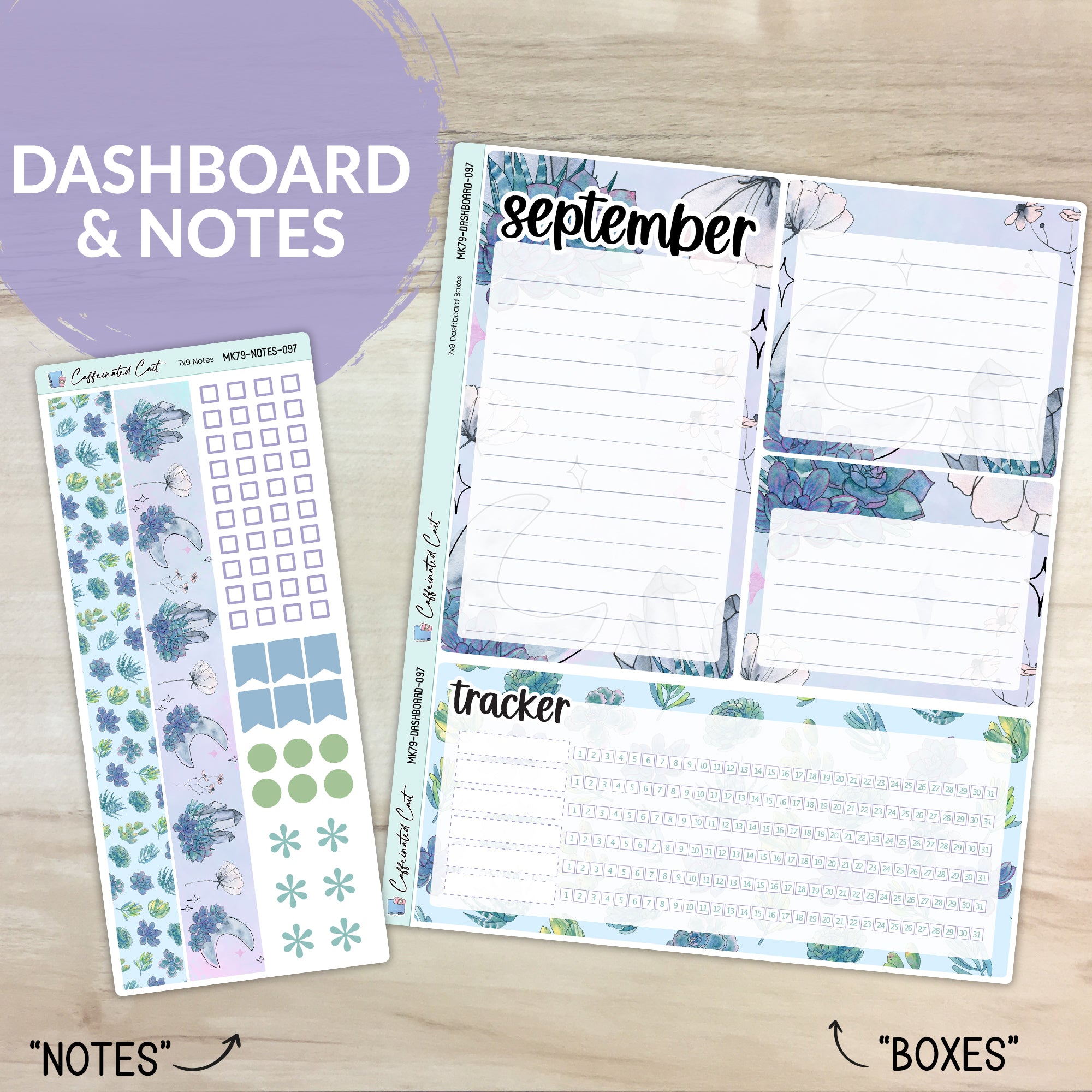 Dashboard & Notes Kit for ERIN CONDREN Planners - Moonlit Succulent [ 097 ]