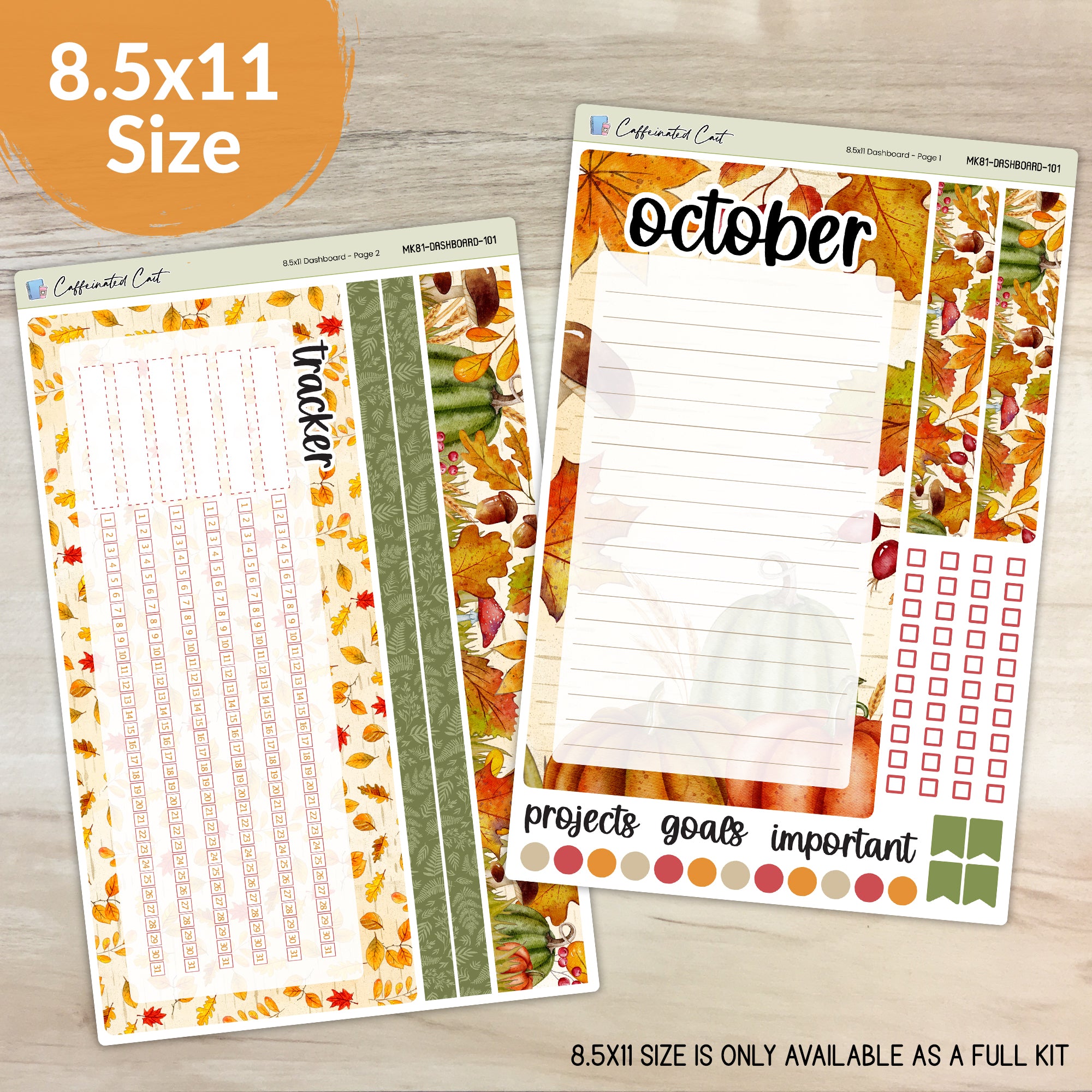 Dashboard & Notes Kit for ERIN CONDREN Planners - Autumn Leaves [ 101 ]