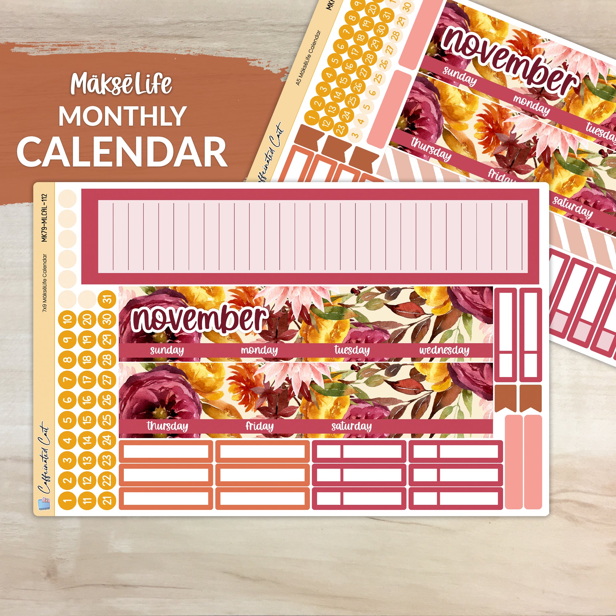 Calendar Kit for MAKSELIFE Planners - Burnt Floral [ 112 ]