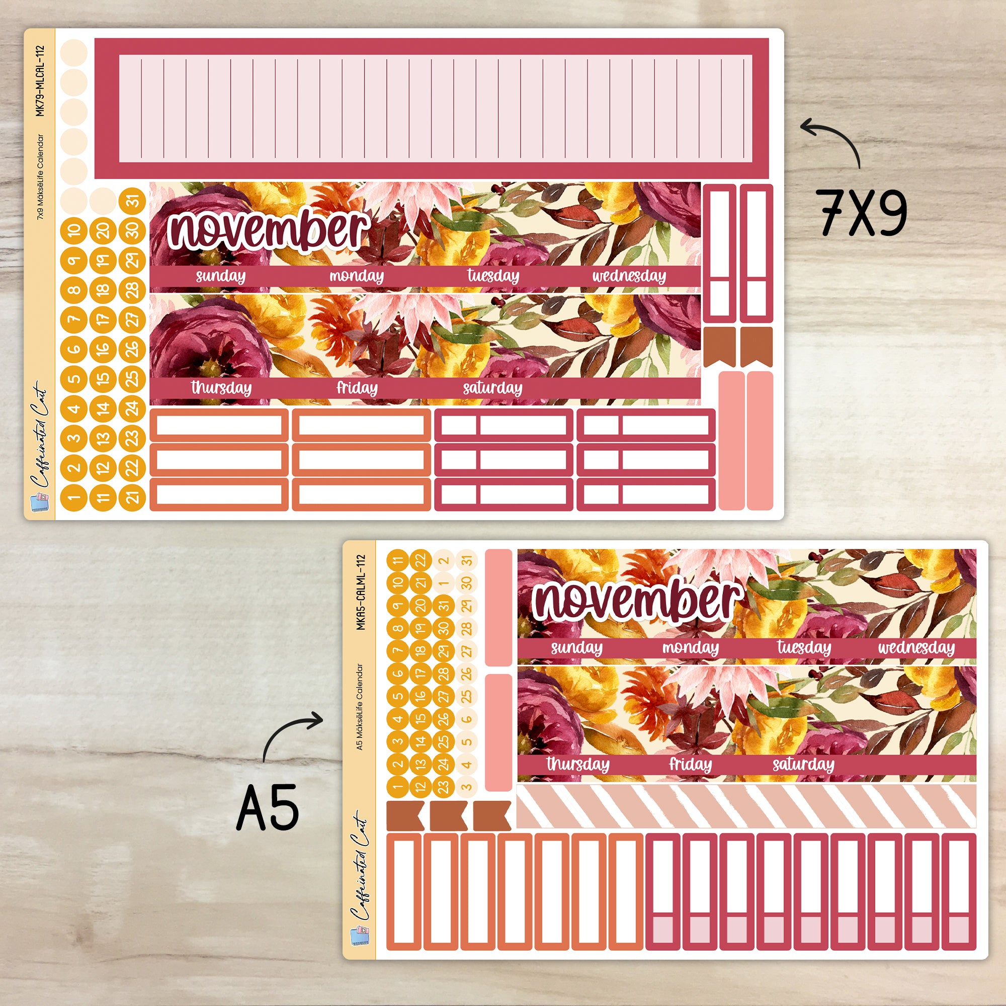 Calendar Kit for MAKSELIFE Planners - Burnt Floral [ 112 ]