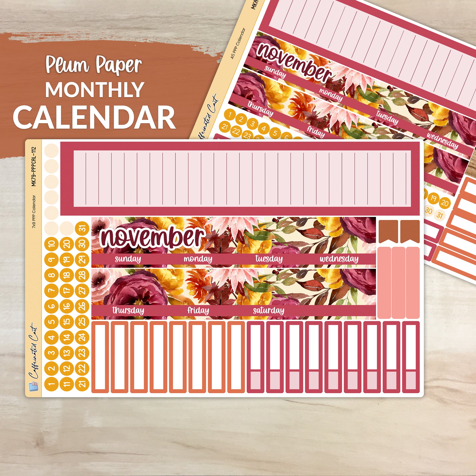 Calendar Kit for PLUM PAPER Planners - Burnt Floral [ 112 ]