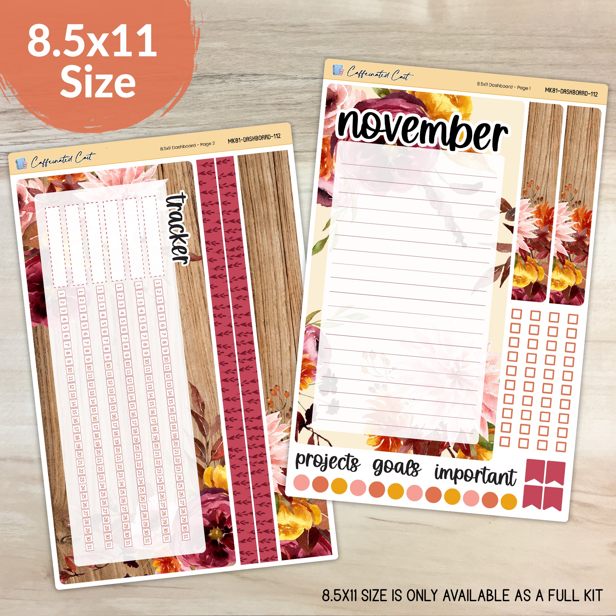 Dashboard & Notes Kit for ERIN CONDREN Planners - Burnt Floral [ 112 ]