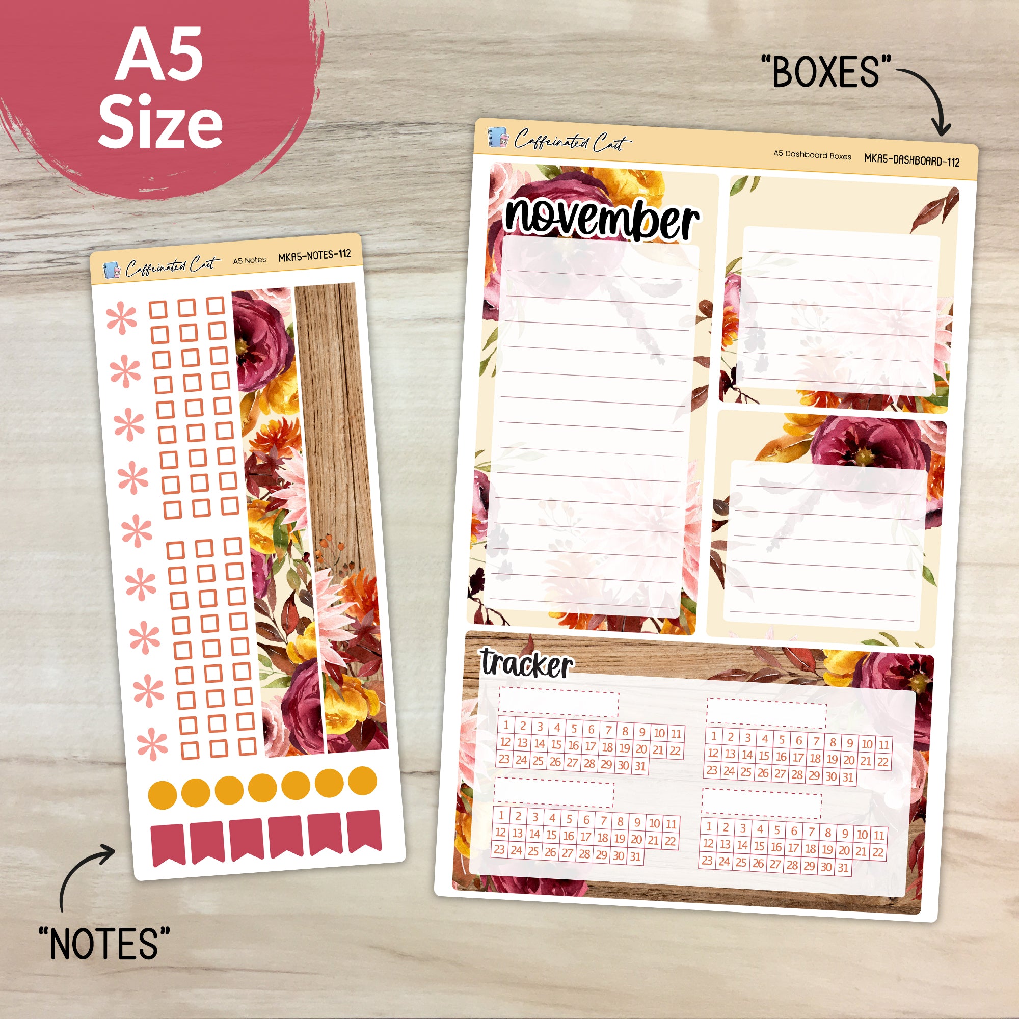 Dashboard & Notes Kit for ERIN CONDREN Planners - Burnt Floral [ 112 ]