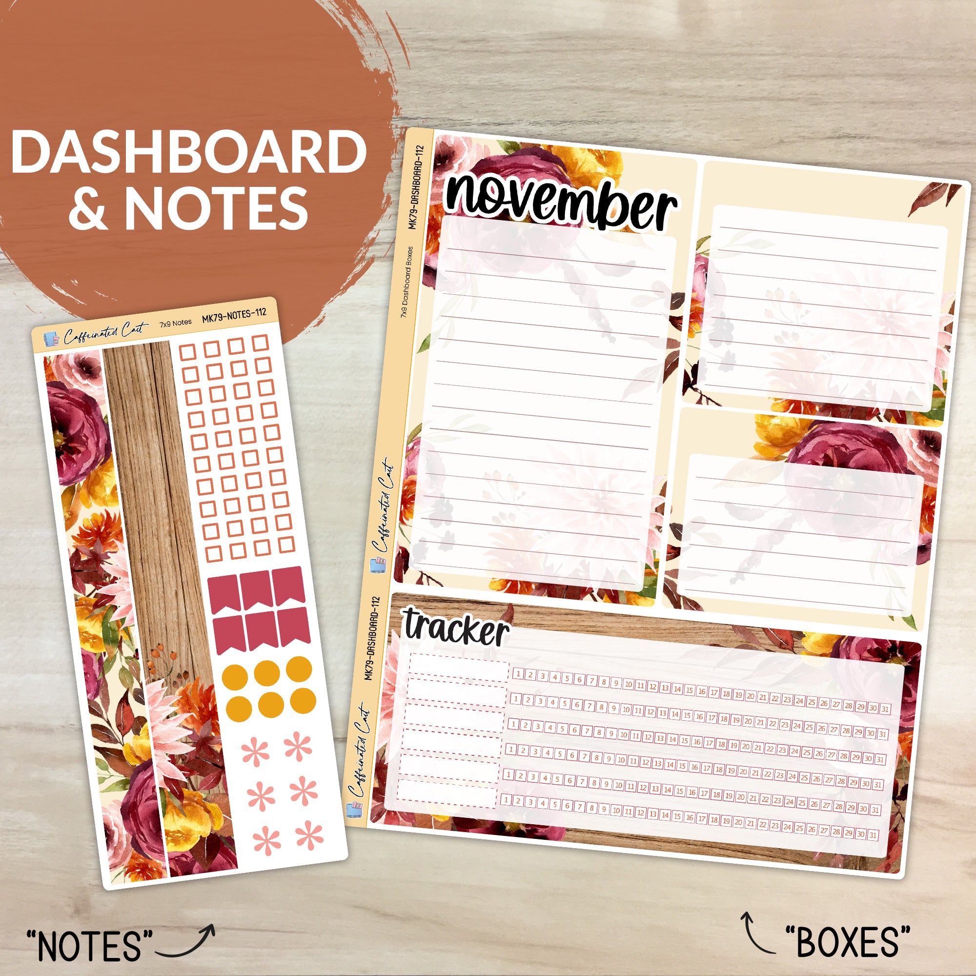 Dashboard & Notes Kit for ERIN CONDREN Planners - Burnt Floral [ 112 ]