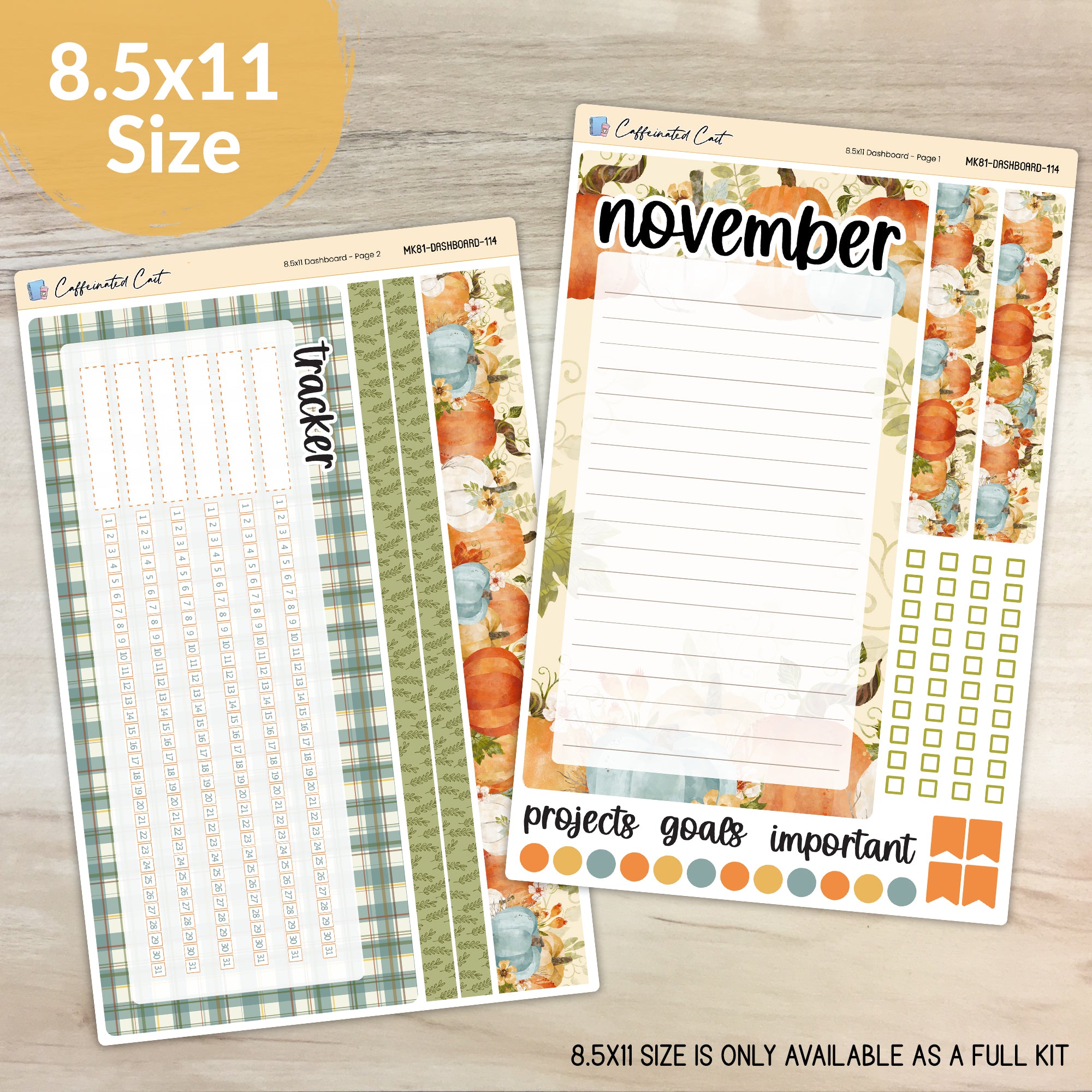 Dashboard & Notes Kit for ERIN CONDREN Planners - Pumpkin Harvest [ 114 ]