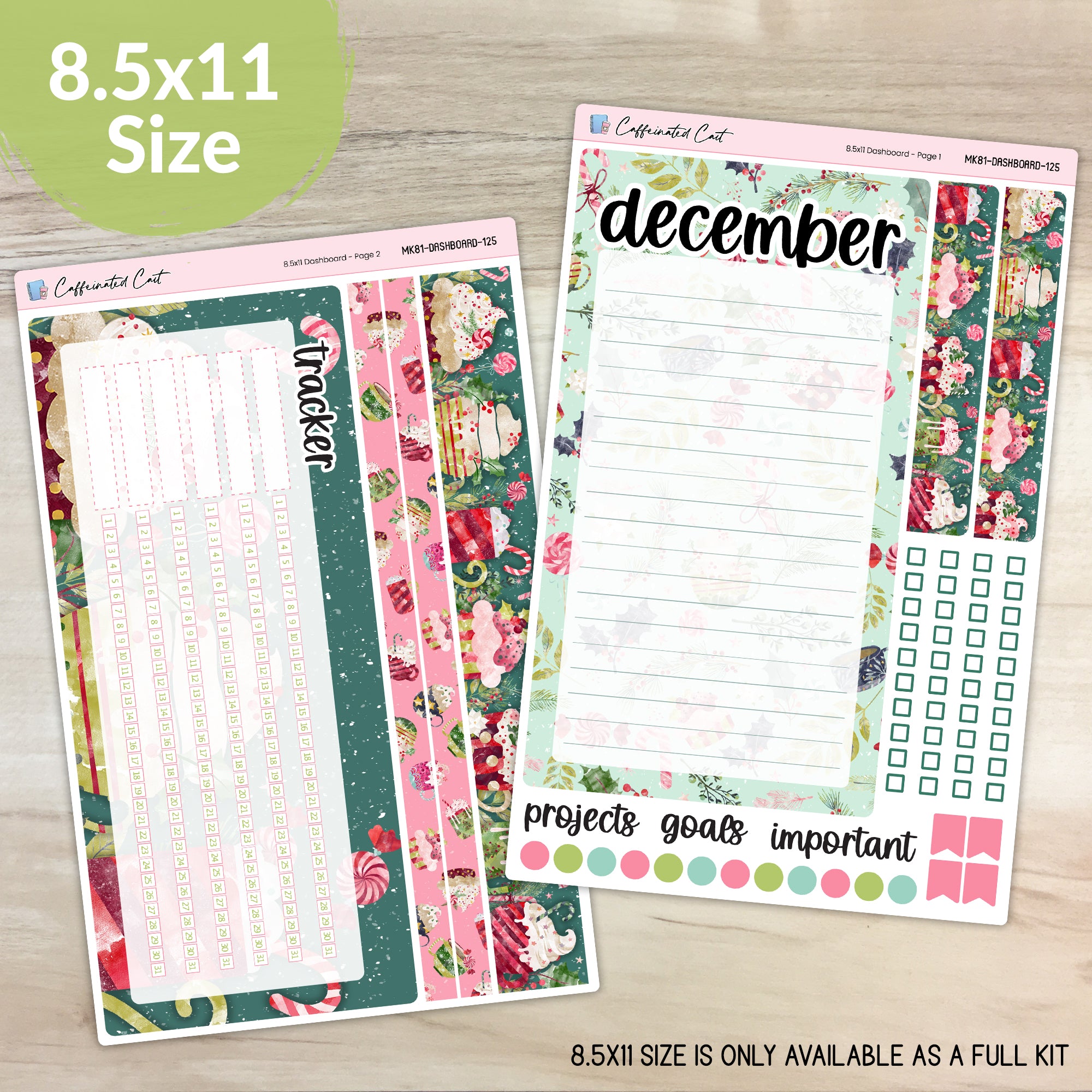 Dashboard & Notes Kit for ERIN CONDREN Planners - Peppermint Cocoa [ 125 ]