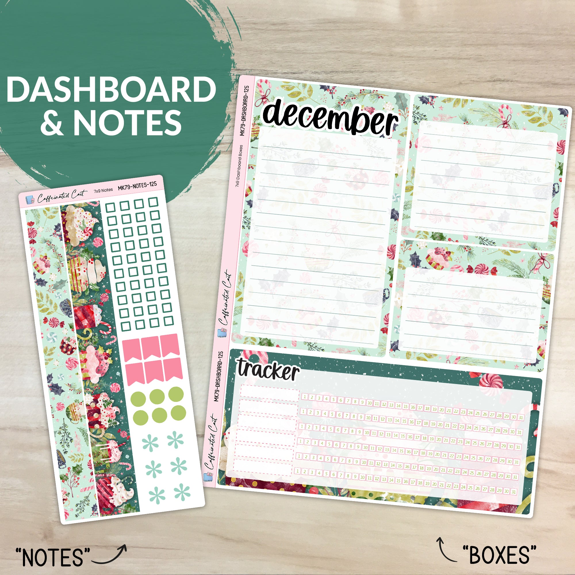 Dashboard & Notes Kit for ERIN CONDREN Planners - Peppermint Cocoa [ 125 ]