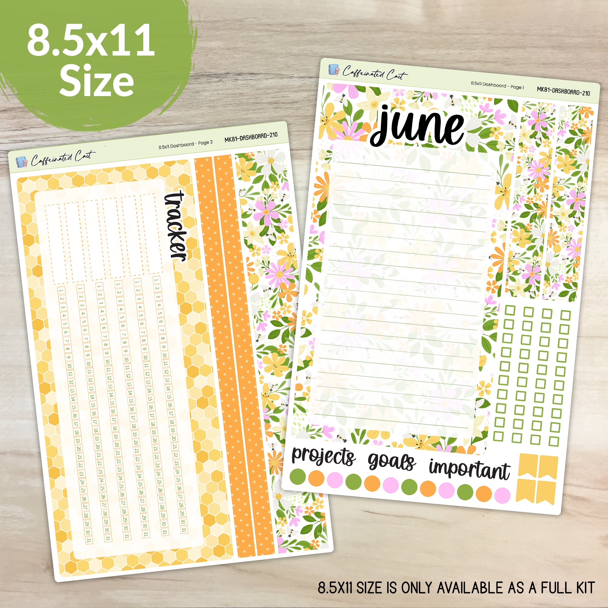 Dashboard & Notes Kit for ERIN CONDREN Planners - Bee Garden [ 210 ]