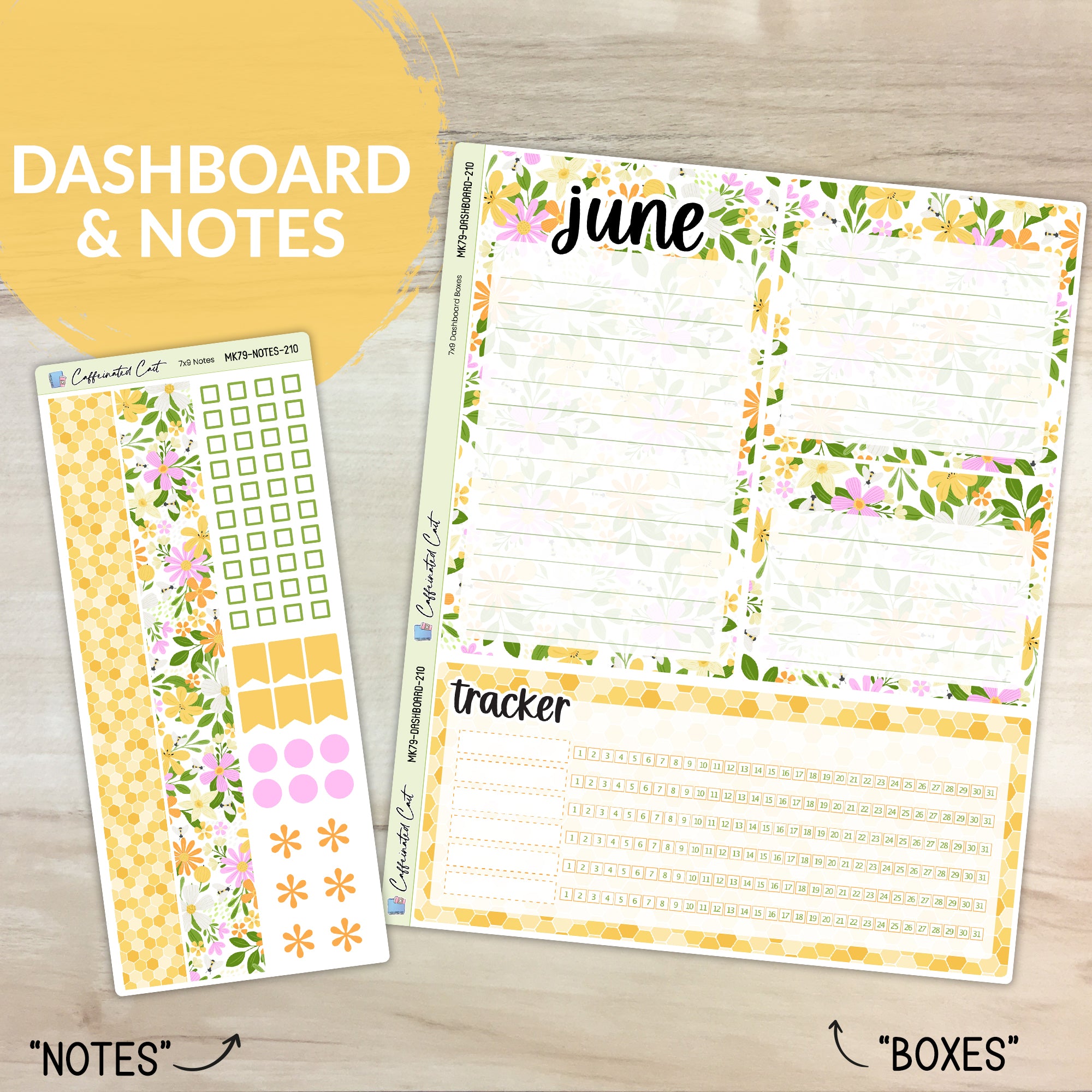 Dashboard & Notes Kit for ERIN CONDREN Planners - Bee Garden [ 210 ]